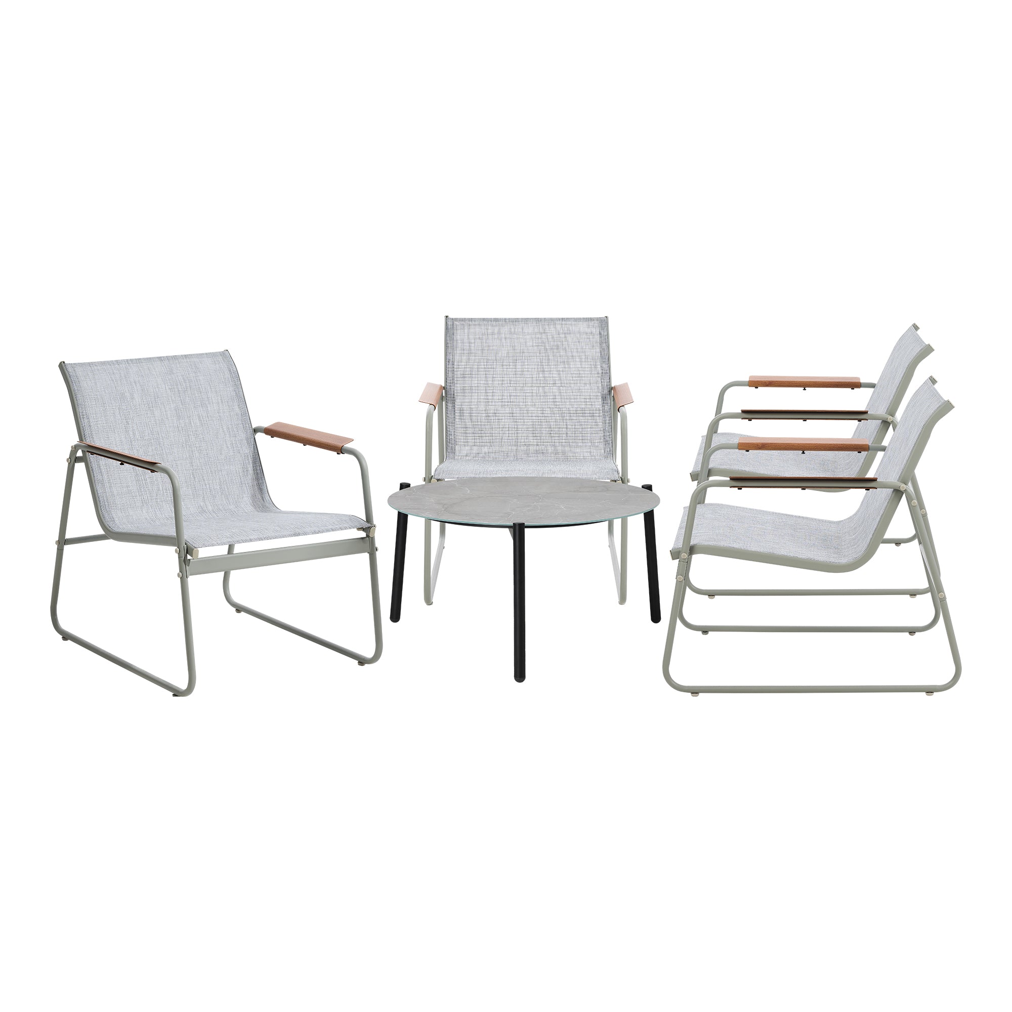 Livsip Outdoor Lounge Patio Setting 70cm Round Table 4x Chairs Garden Furniture - Sunyee