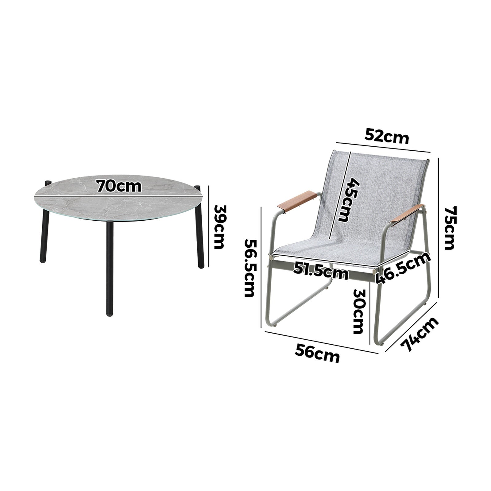 Livsip Outdoor Lounge Patio Setting 70cm Round Table 4x Chairs Garden Furniture - Sunyee
