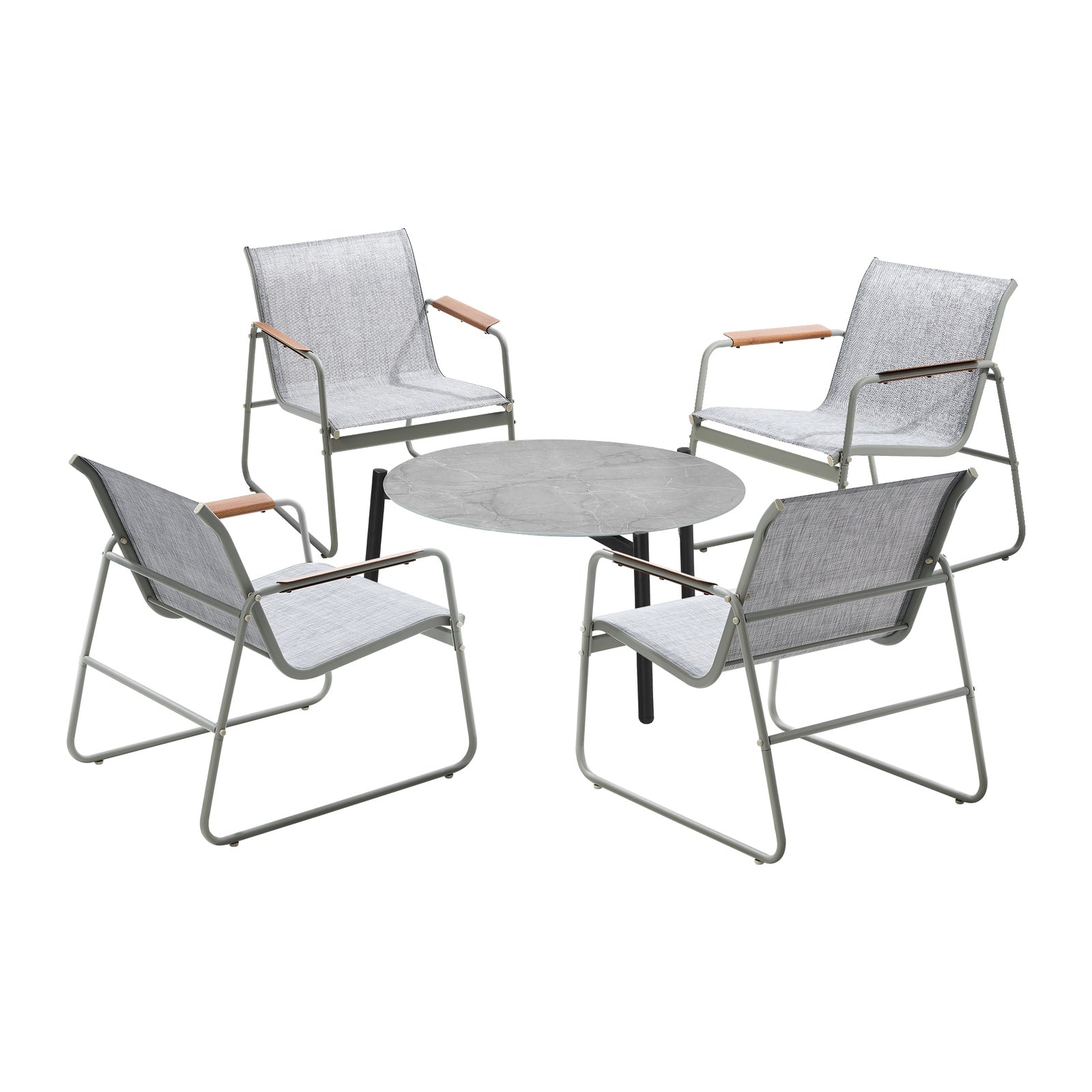 Livsip Outdoor Lounge Patio Setting 70cm Round Table 4x Chairs Garden Furniture - Sunyee