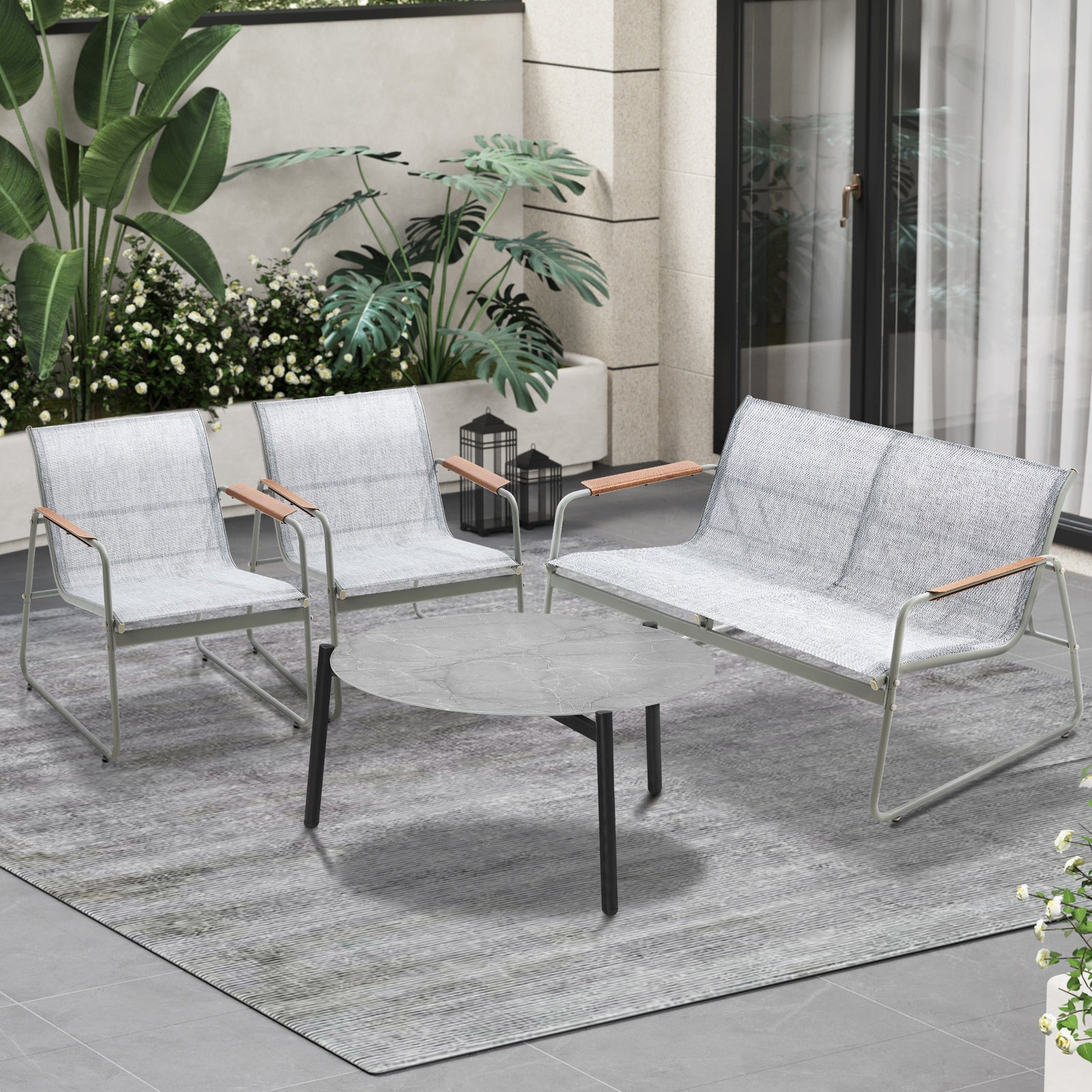 Livsip Outdoor Lounge Setting 4 Seater Furniture Patio 70cm Coffee Table Garden - Sunyee