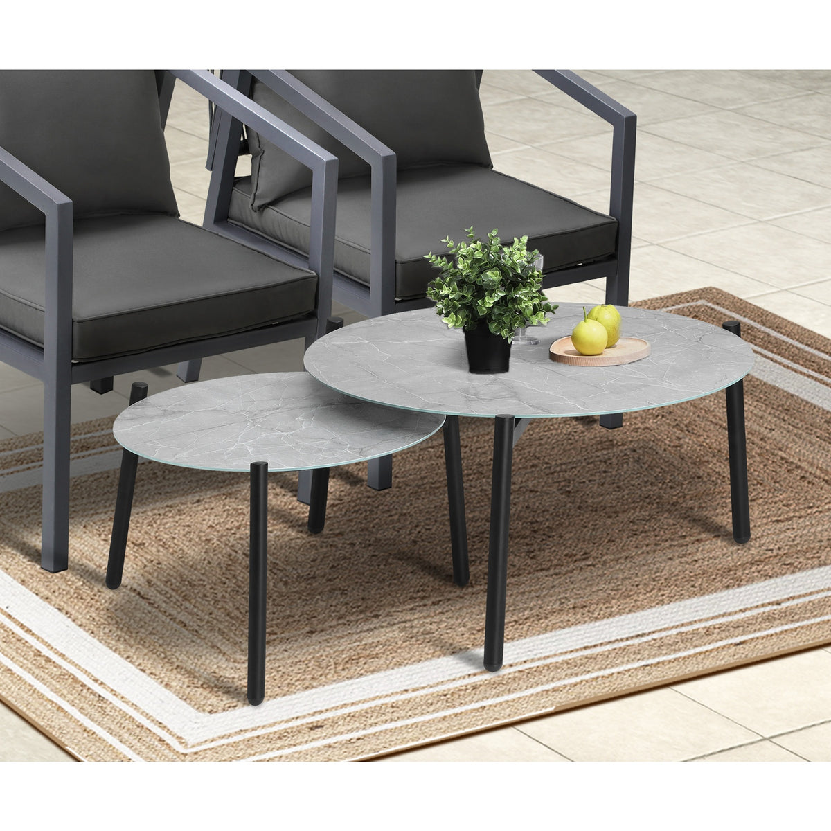Livsip 6PCS Outdoor Patio Setting Furniture Lounge Grey 70cm Coffee Table Set - Sunyee