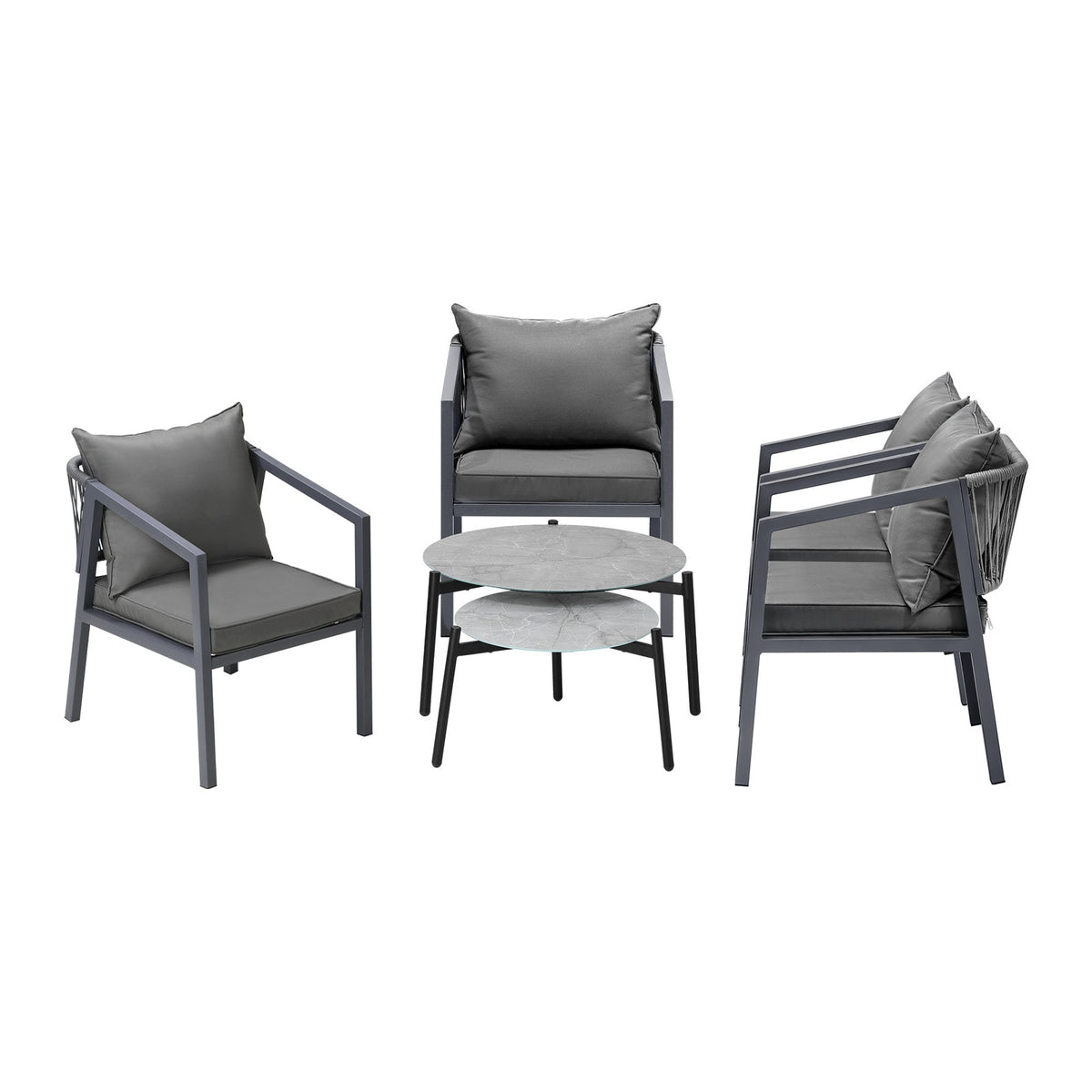 Livsip 6PCS Outdoor Patio Setting Furniture Lounge Grey 70cm Coffee Table Set - Sunyee