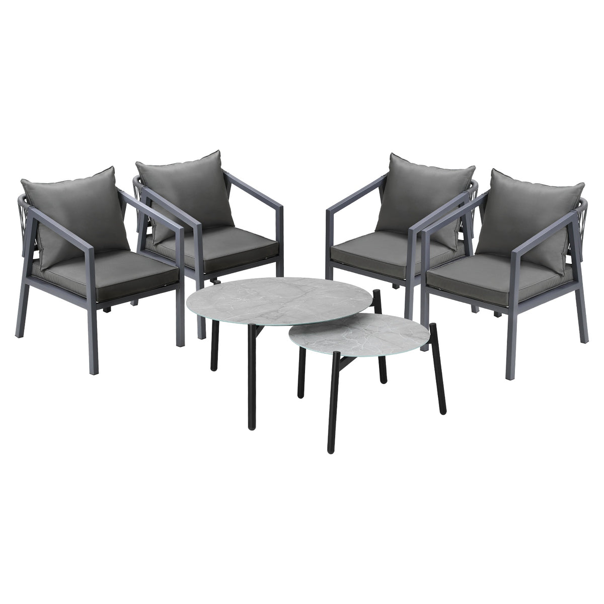 Livsip 6PCS Outdoor Patio Setting Furniture Lounge Grey 70cm Coffee Table Set - Sunyee