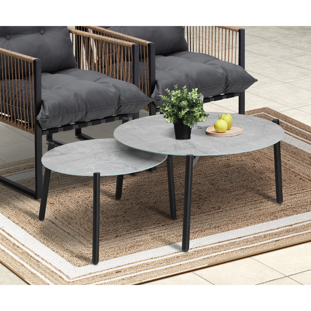 Livsip Outdoor Patio Setting Furniture Grey Coffee Table Set Rattan Chairs 6PCS - Sunyee