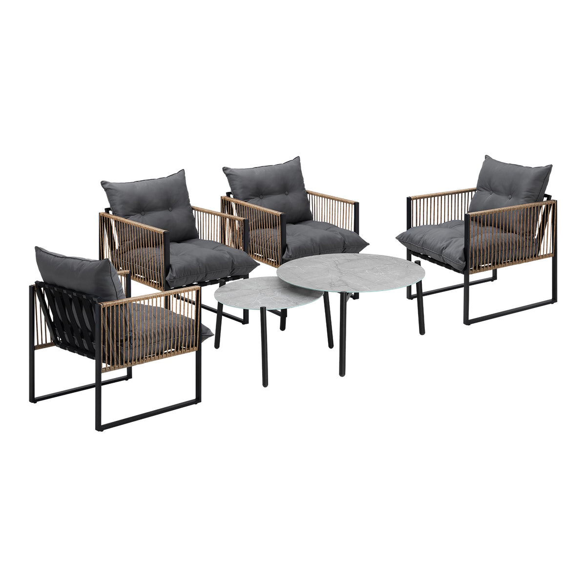 Livsip Outdoor Patio Setting Furniture Grey Coffee Table Set Rattan Chairs 6PCS - Sunyee