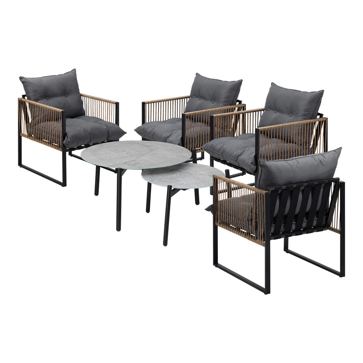 Livsip Outdoor Patio Setting Furniture Grey Coffee Table Set Rattan Chairs 6PCS - Sunyee