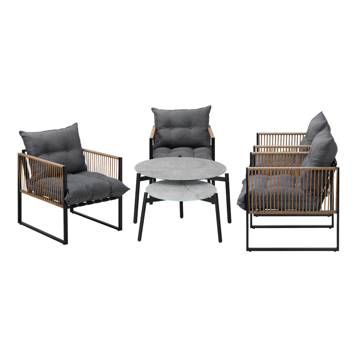 Livsip Outdoor Patio Setting Furniture Grey Coffee Table Set Rattan Chairs 6PCS - Sunyee
