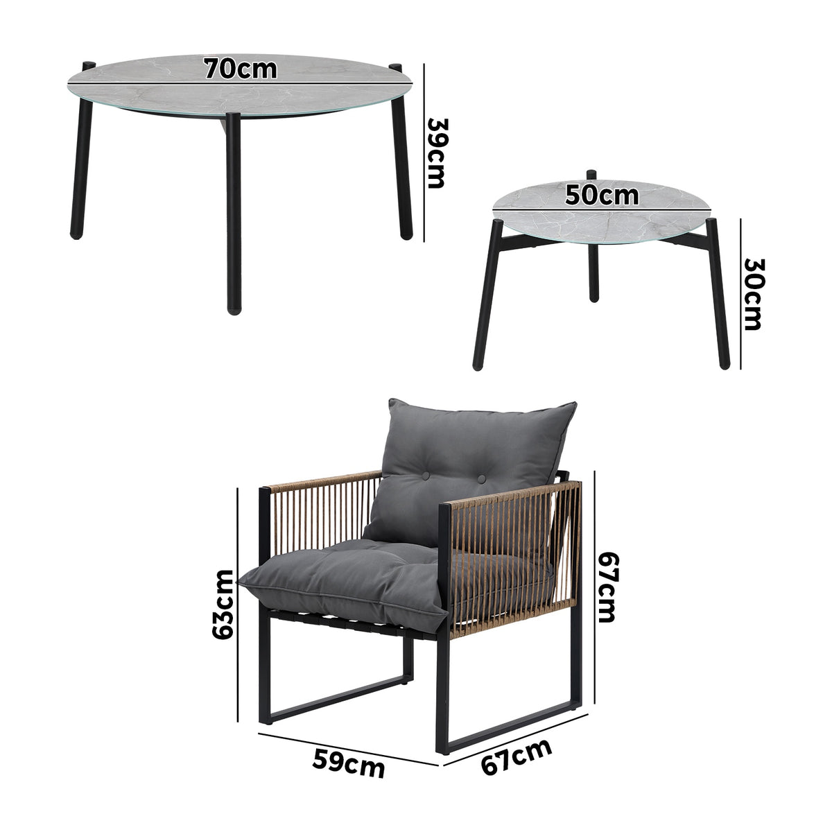 Livsip Outdoor Patio Setting Furniture Grey Coffee Table Set Rattan Chairs 6PCS - Sunyee