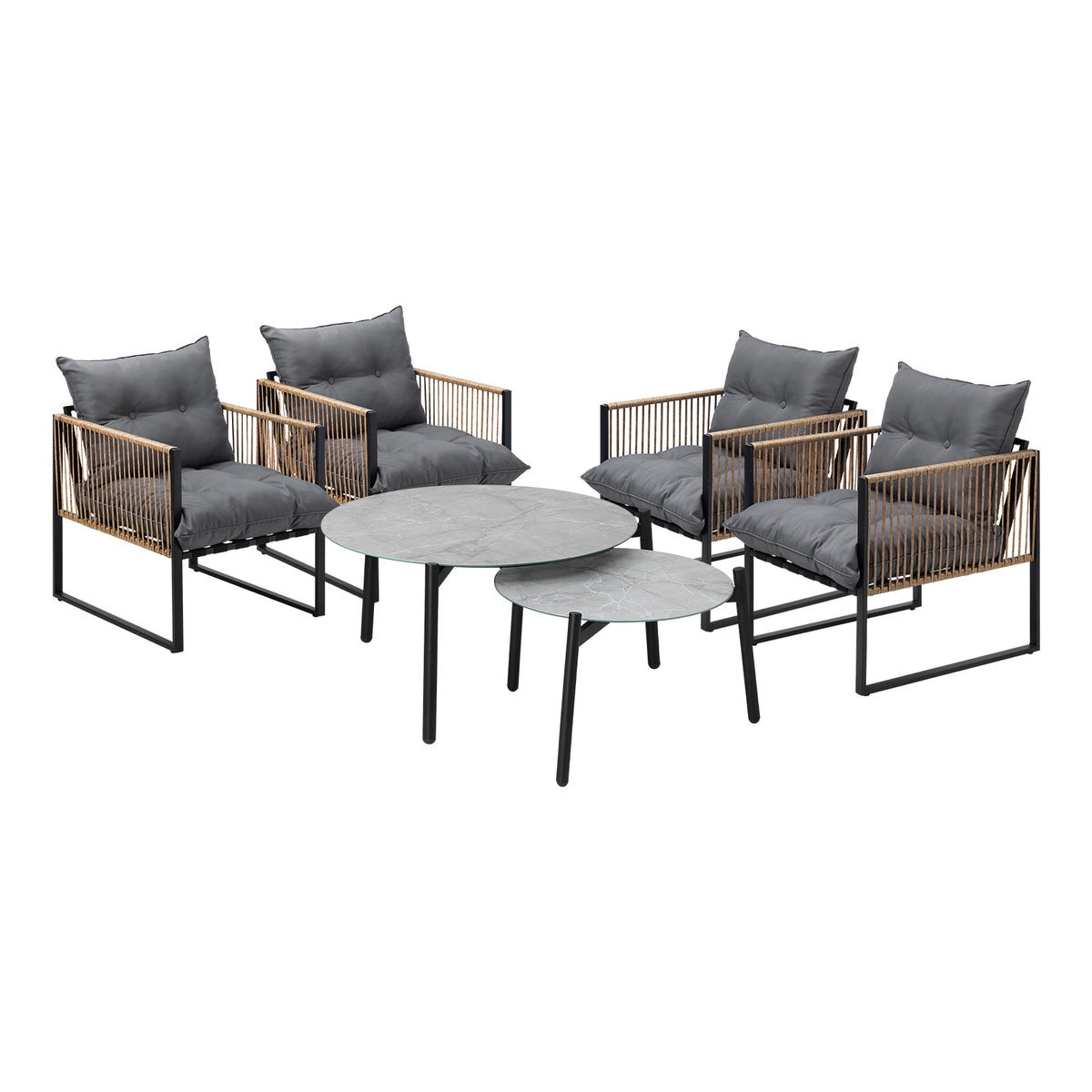 Livsip Outdoor Patio Setting Furniture Grey Coffee Table Set Rattan Chairs 6PCS - Sunyee