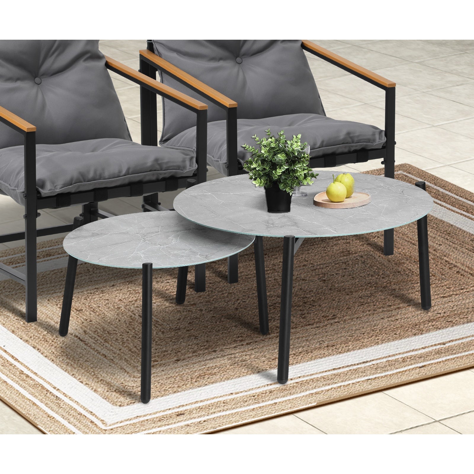 Livsip 6PC Outdoor Patio Furniture Set 70CM Round Grey Marble Table Sets - Sunyee