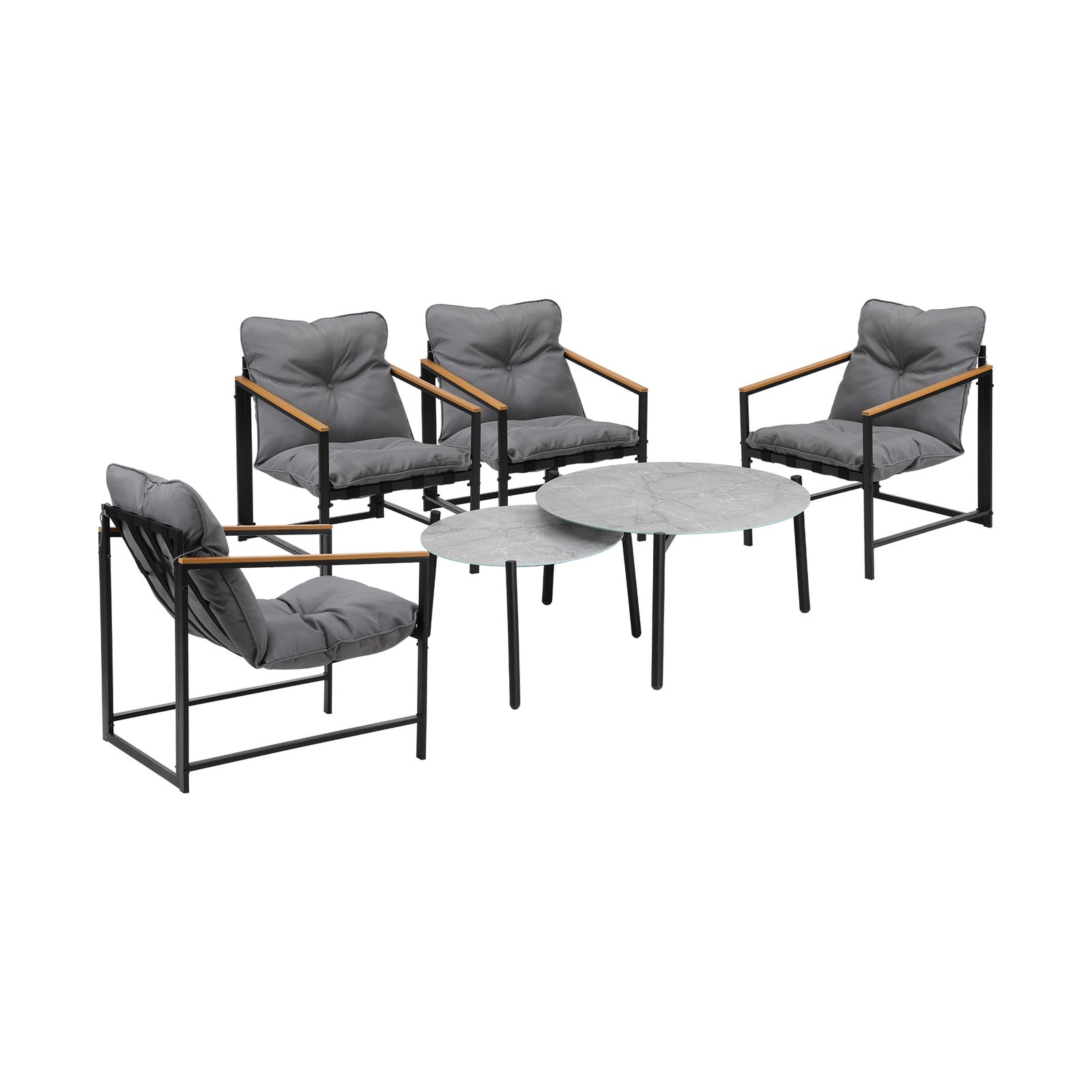 Livsip 6PC Outdoor Patio Furniture Set 70CM Round Grey Marble Table Sets - Sunyee