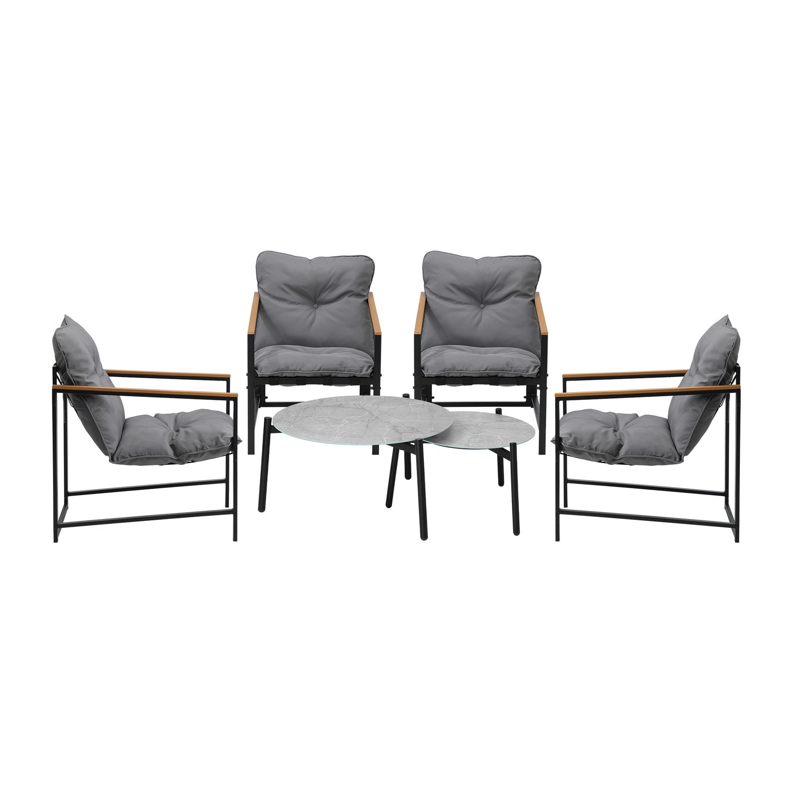 Livsip 6PC Outdoor Patio Furniture Set 70CM Round Grey Marble Table Sets - Sunyee