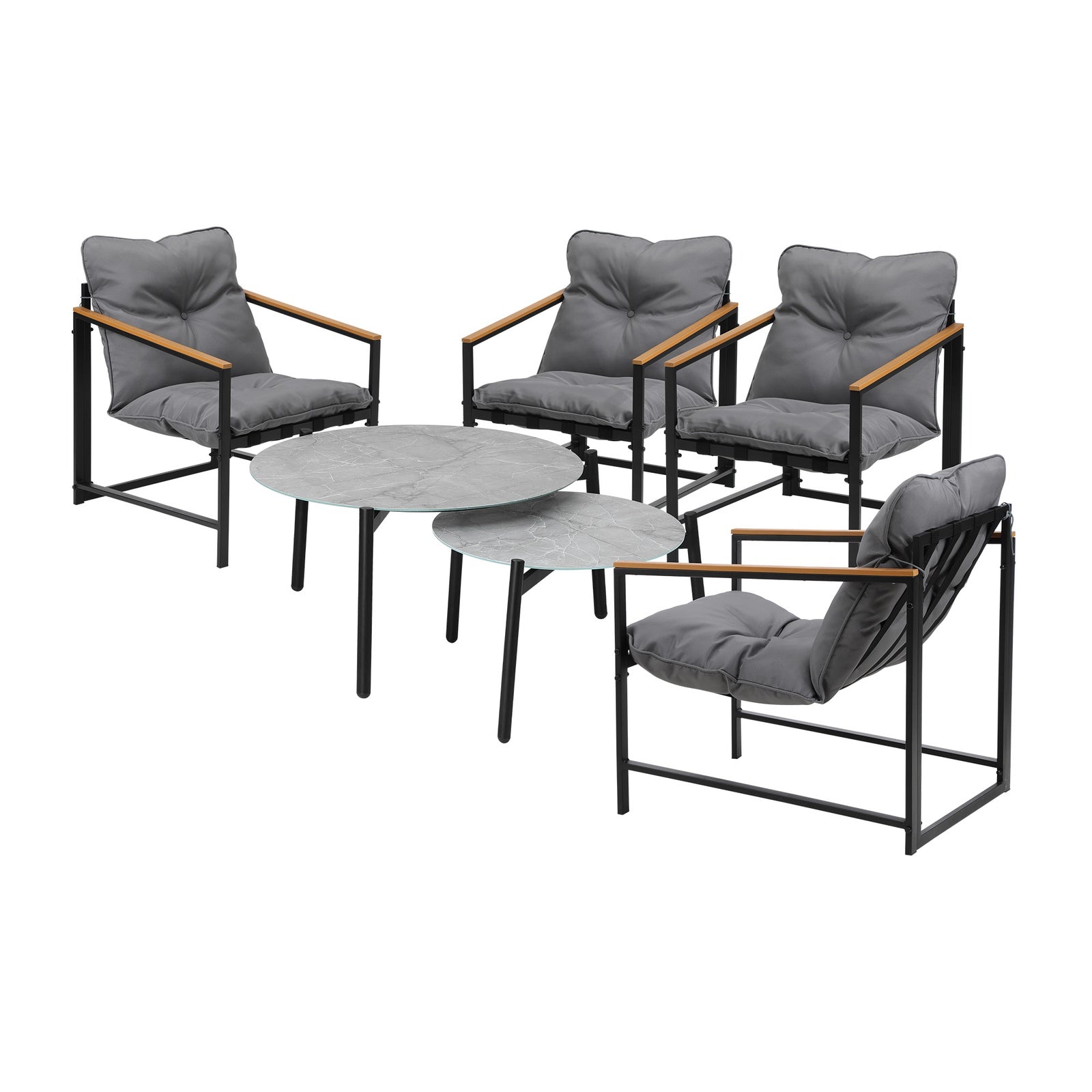 Livsip 6PC Outdoor Patio Furniture Set 70CM Round Grey Marble Table Sets - Sunyee