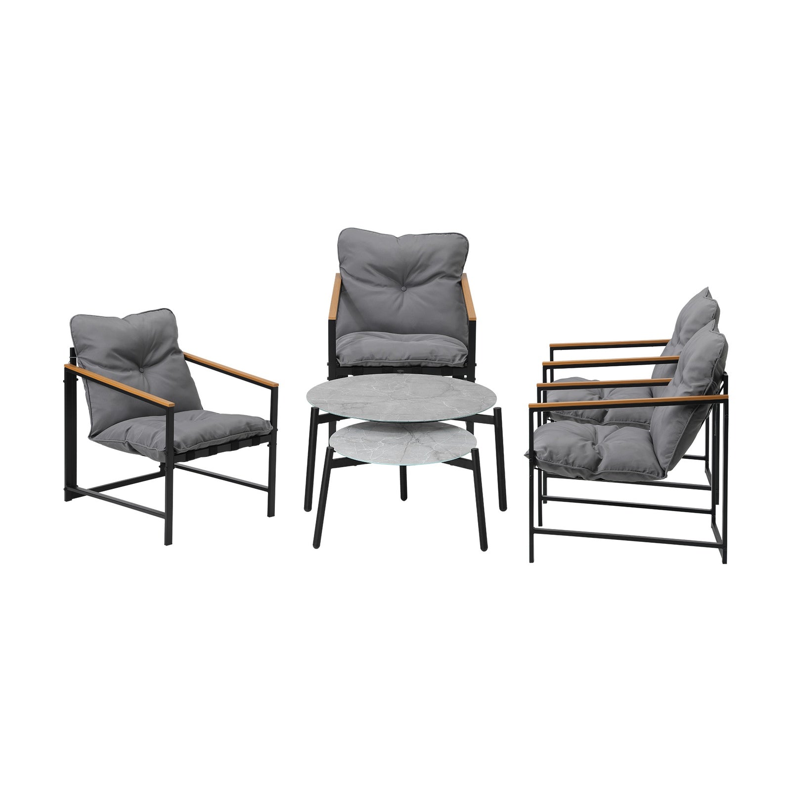 Livsip 6PC Outdoor Patio Furniture Set 70CM Round Grey Marble Table Sets - Sunyee