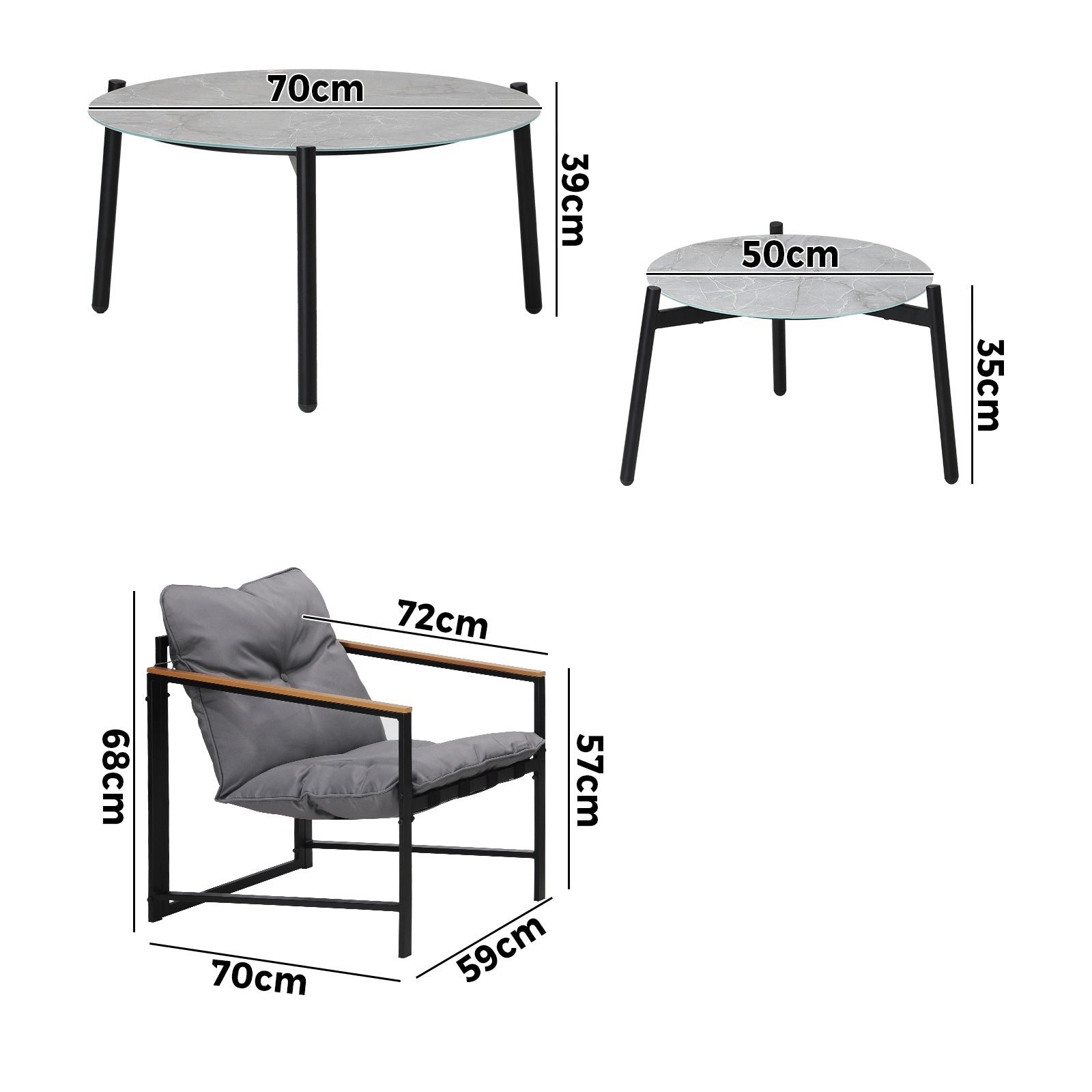 Livsip 6PC Outdoor Patio Furniture Set 70CM Round Grey Marble Table Sets - Sunyee