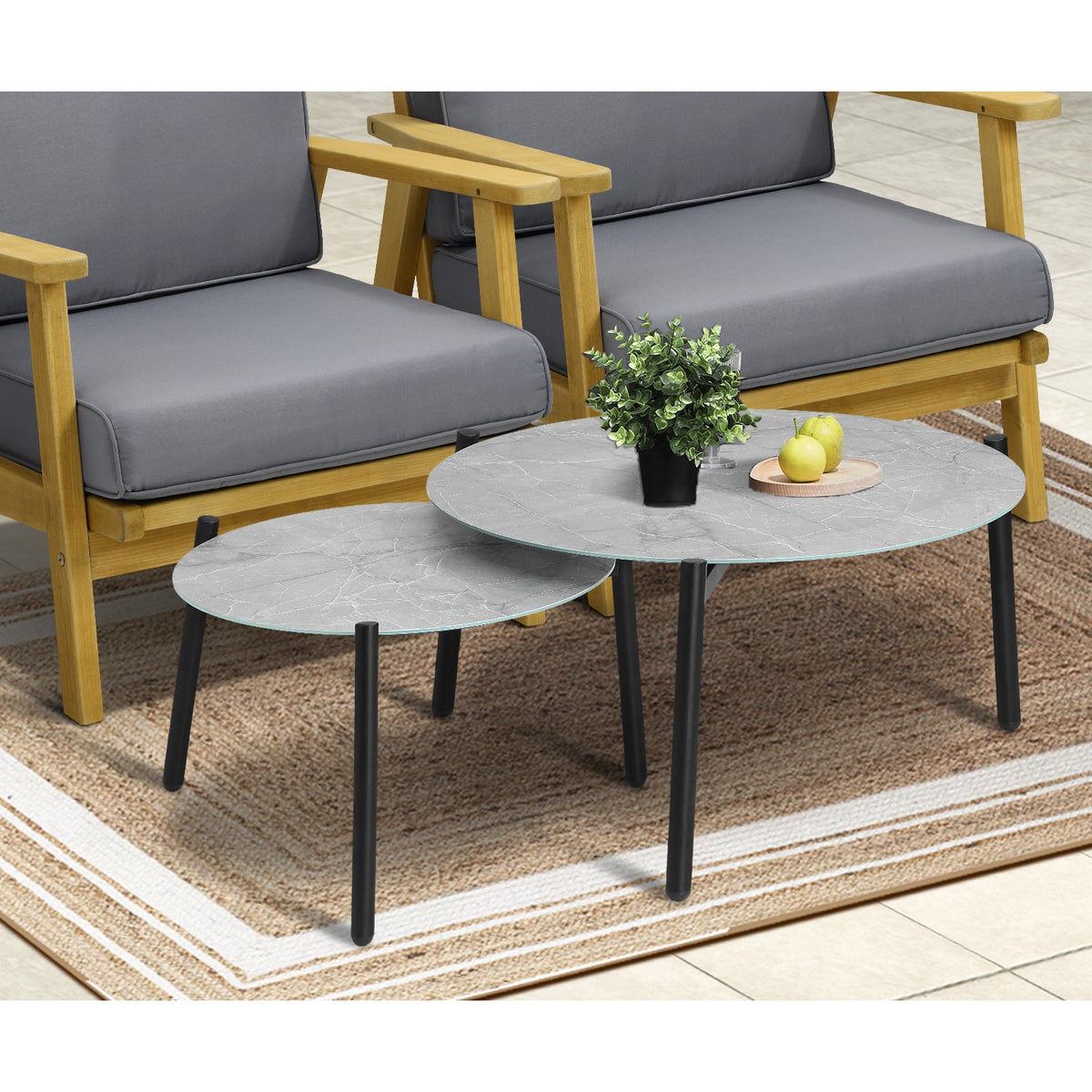 Livsip Outdoor Lounge Set 6PCS Patio Furniture 2pc Grey Coffee Side Table Sets - Sunyee