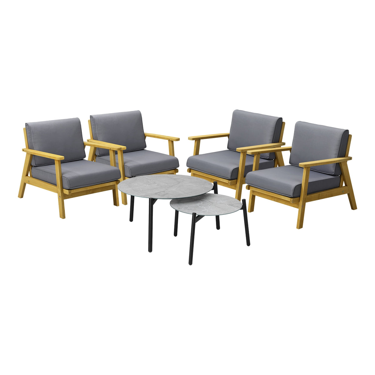 Livsip Outdoor Lounge Set 6PCS Patio Furniture 2pc Grey Coffee Side Table Sets - Sunyee
