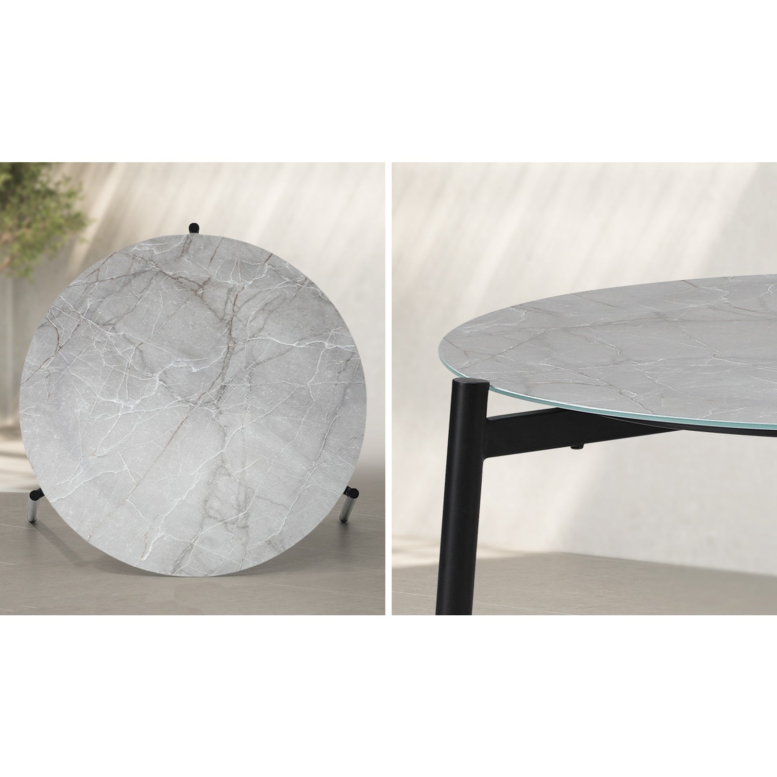 Livsip Outdoor Coffee Side Marble Table Desk Patio Furniture Garden 70cm Grey - Sunyee