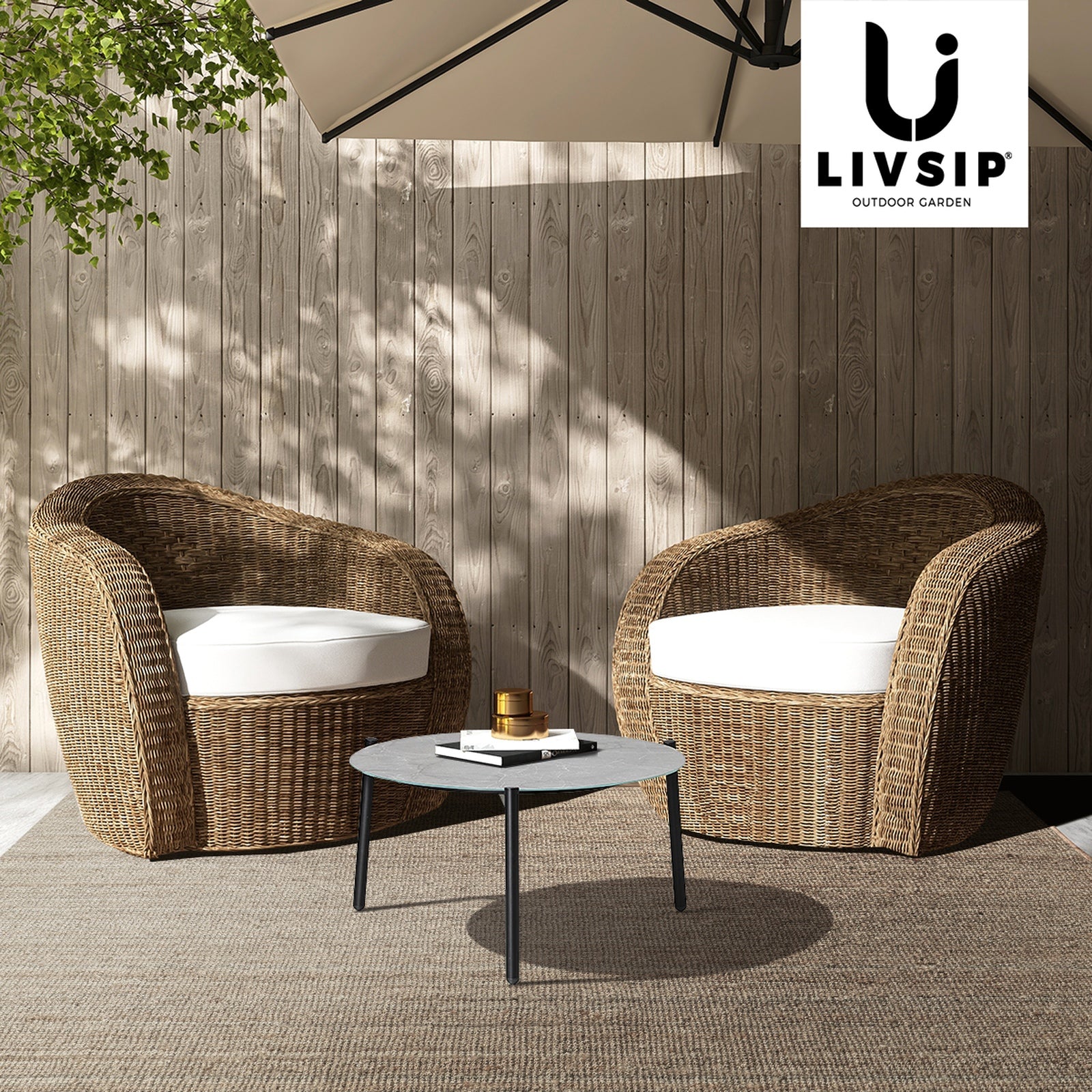 Livsip Outdoor Coffee Side Marble Table Desk Patio Furniture Garden 70cm Grey - Sunyee