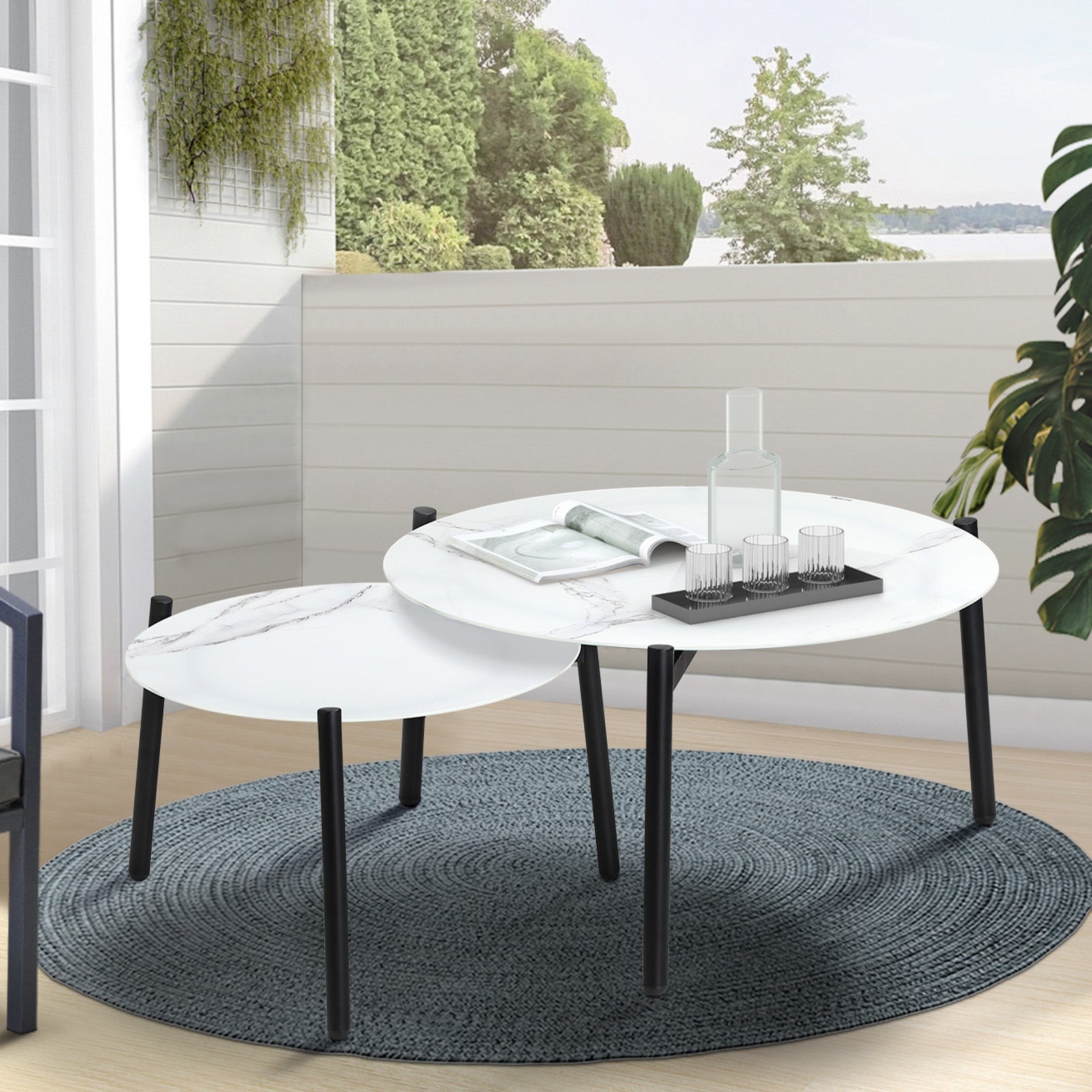 Livsip Coffee Side Marble Table 50/70cm Set Desk Patio Outdoor Furniture Garden - Sunyee