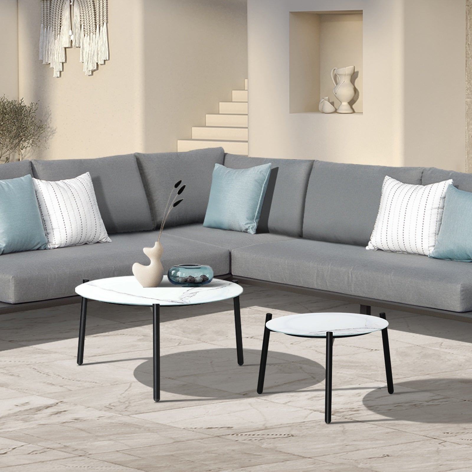 Livsip Coffee Side Marble Table 50/70cm Set Desk Patio Outdoor Furniture Garden - Sunyee