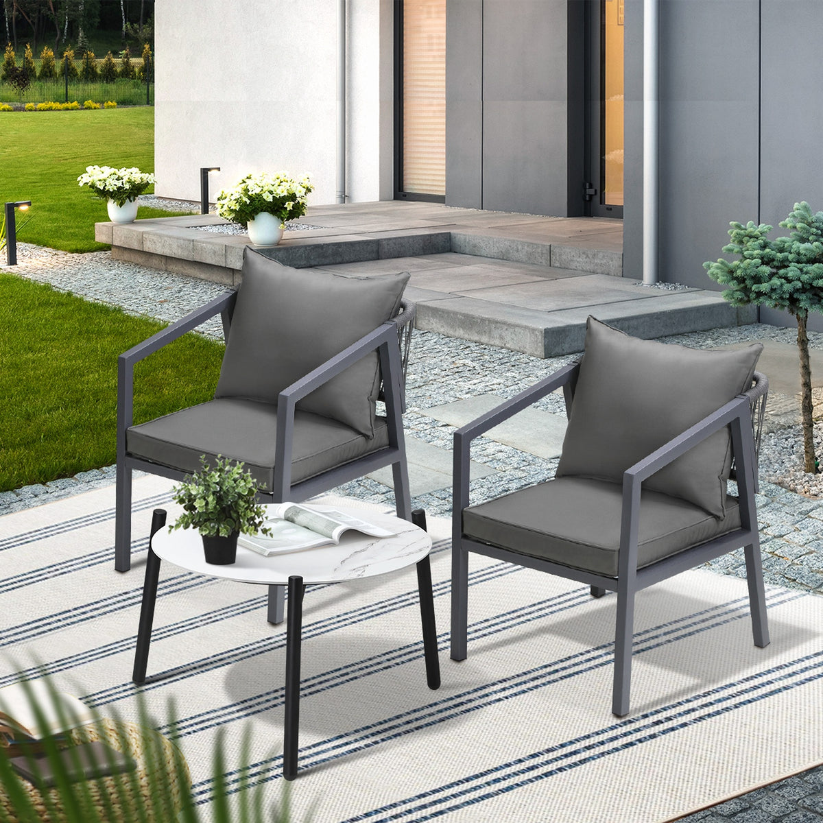 Livsip 3PCS Outdoor Patio Setting Furniture Lounge Set White 50cm Coffee Table