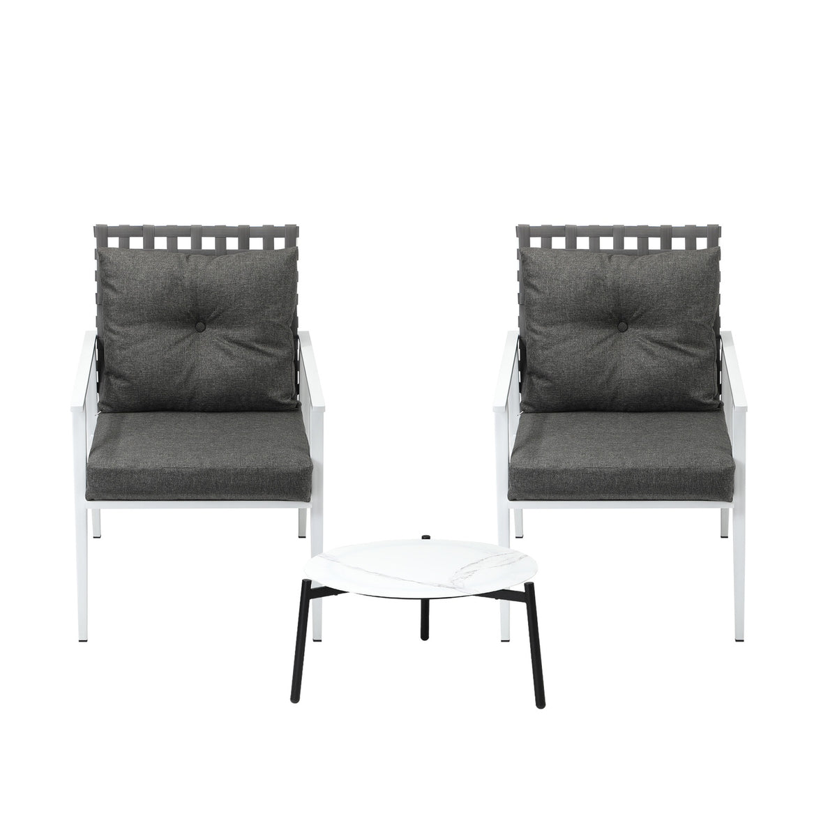 Livsip 3pc Outdoor Lounge Sets Patio Set 50CM White Round Table Rattan Chairs - Sunyee