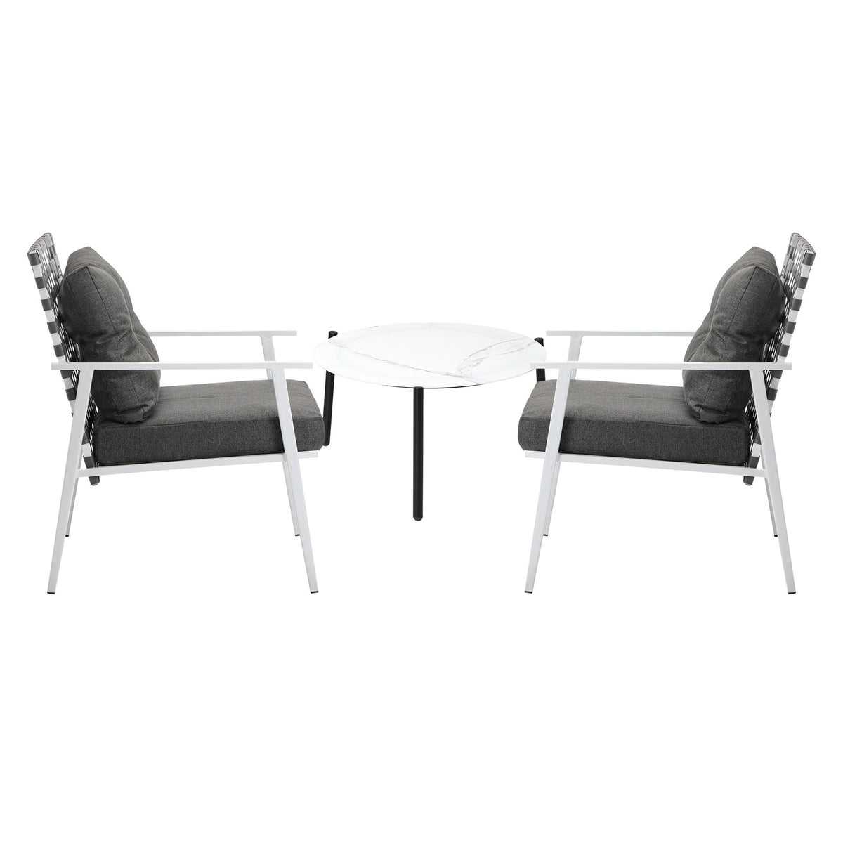 Livsip 3pc Outdoor Lounge Sets Patio Set 50CM White Round Table Rattan Chairs - Sunyee