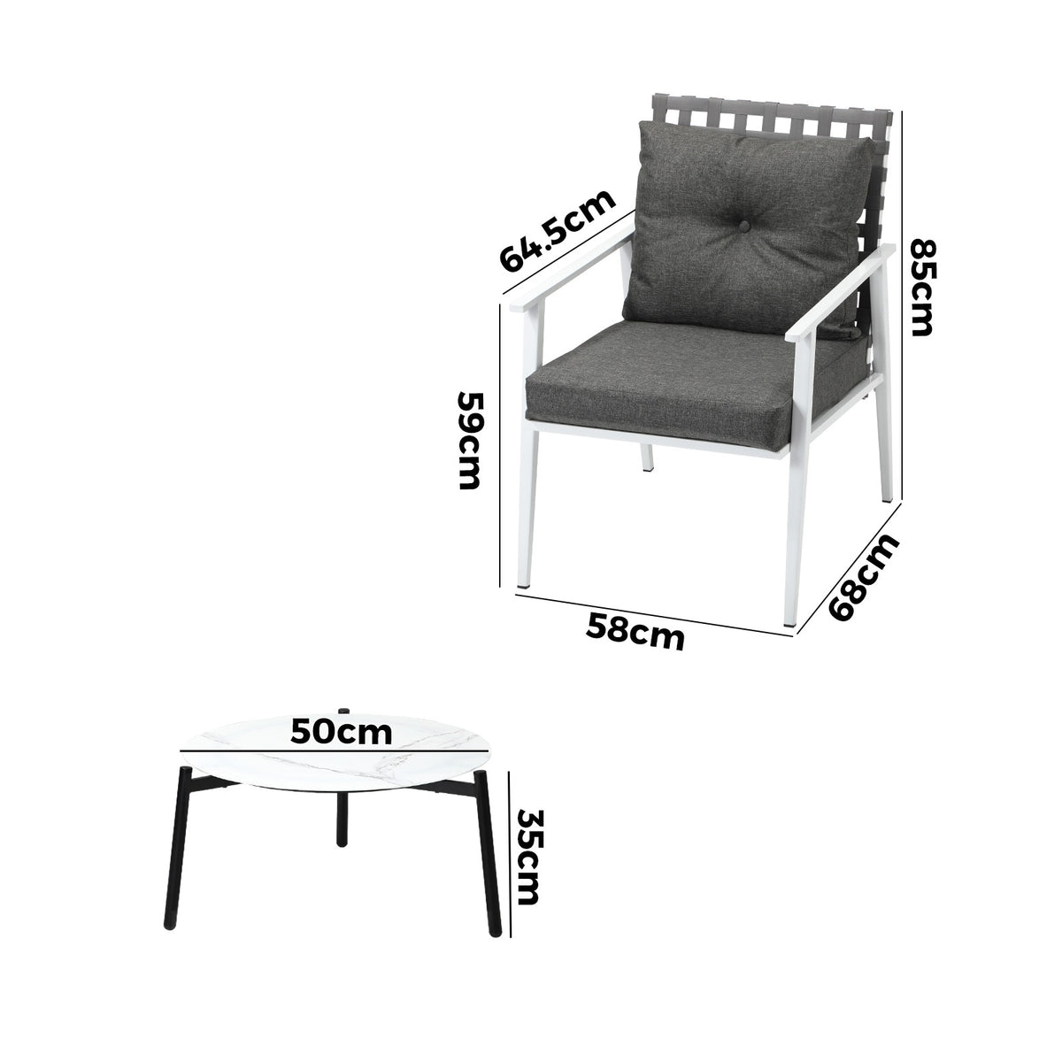 Livsip 3pc Outdoor Lounge Sets Patio Set 50CM White Round Table Rattan Chairs - Sunyee