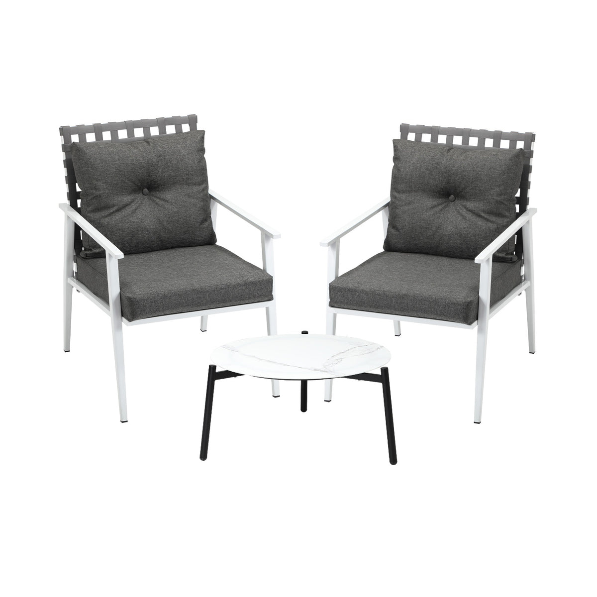 Livsip 3pc Outdoor Lounge Sets Patio Set 50CM White Round Table Rattan Chairs - Sunyee