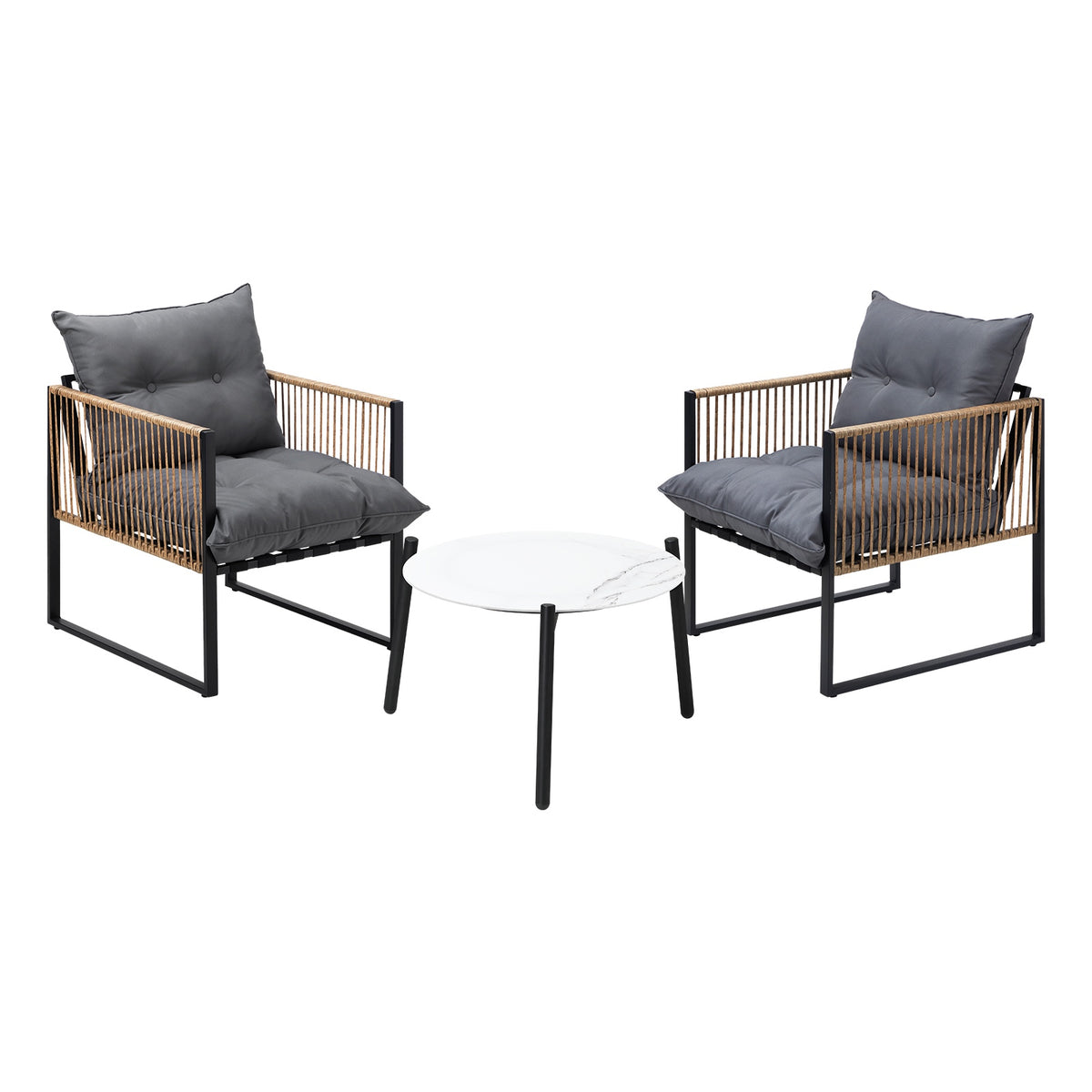 Livsip Outdoor Patio Set Furniture White 50cm Coffee Table Rattan Chairs 3PCS - Sunyee