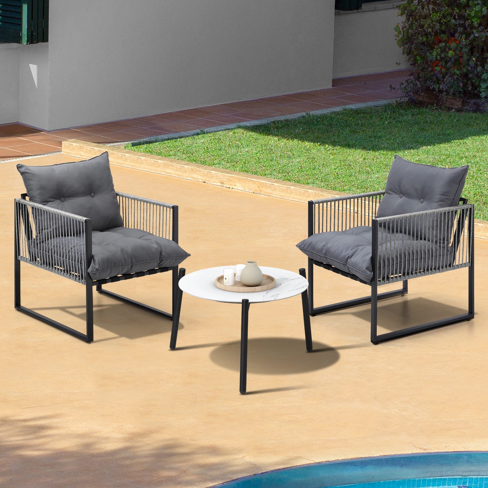 Livsip 3PCS Outdoor Patio Setting Table Chairs White 50cm Coffee Table - Sunyee