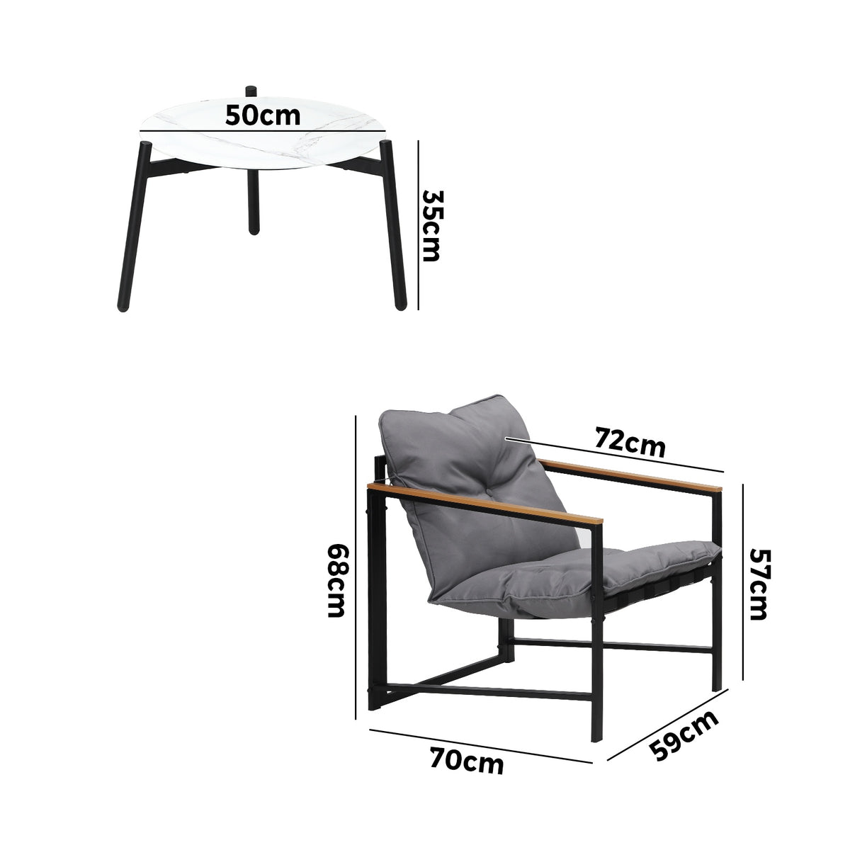 Livsip 3PC Outdoor Patio Furniture Set Bistro Sets 50CM Round White Marble Table - Sunyee