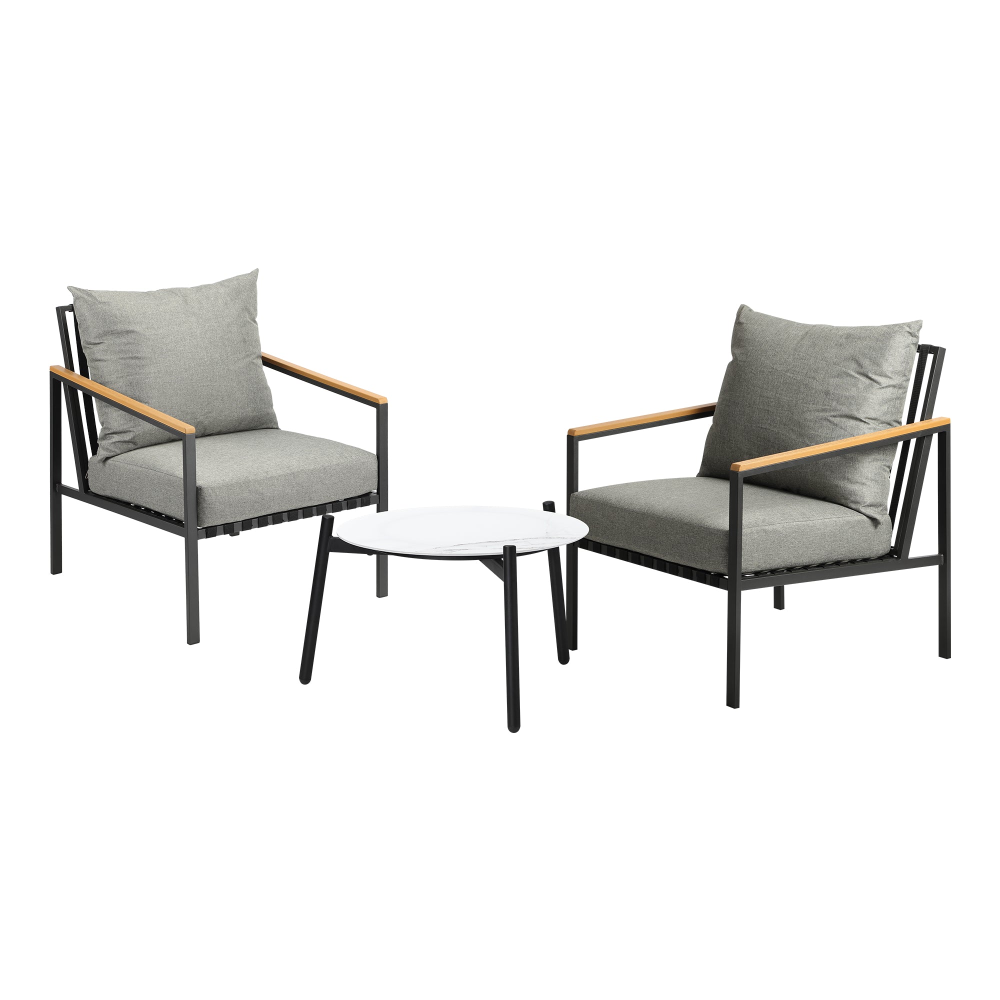 Livsip Outdoor Lounge Set Patio Furniture Coffee White 50cm Table Chairs 3PCS - Sunyee