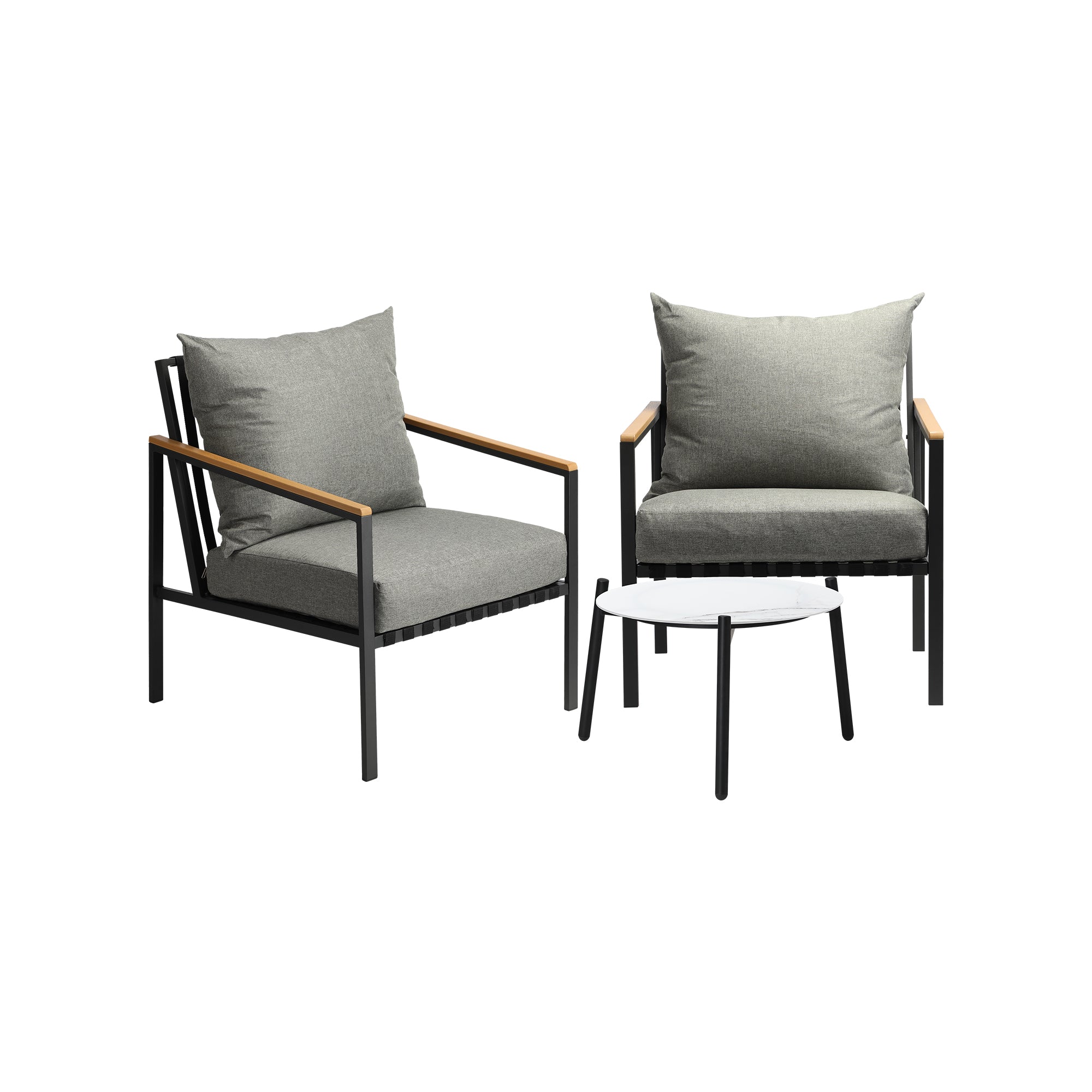 Livsip Outdoor Lounge Set Patio Furniture Coffee White 50cm Table Chairs 3PCS - Sunyee