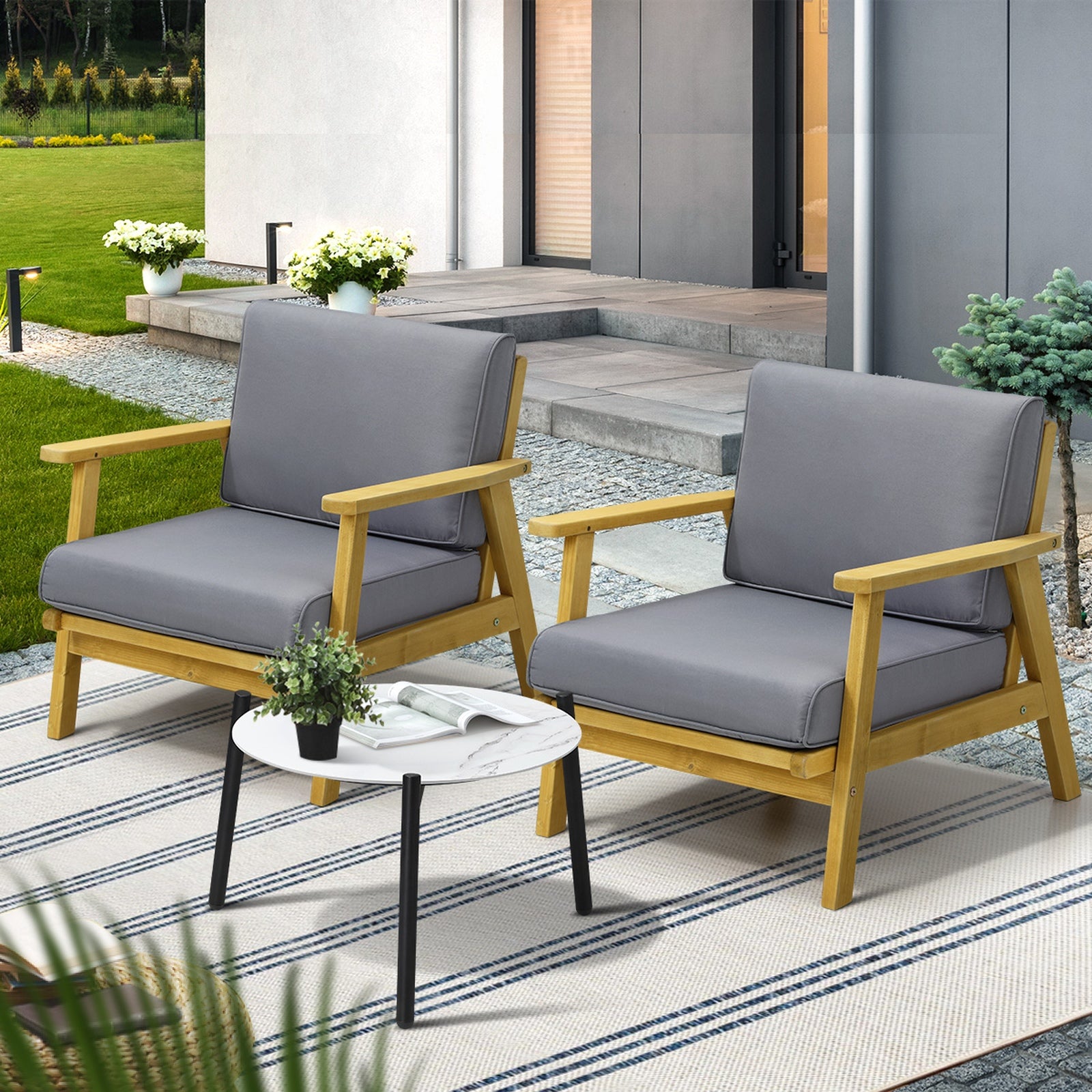 Livsip 3PCS Outdoor Lounge Set Patio Furniture Sets 50cm White Coffee Side Table - Sunyee