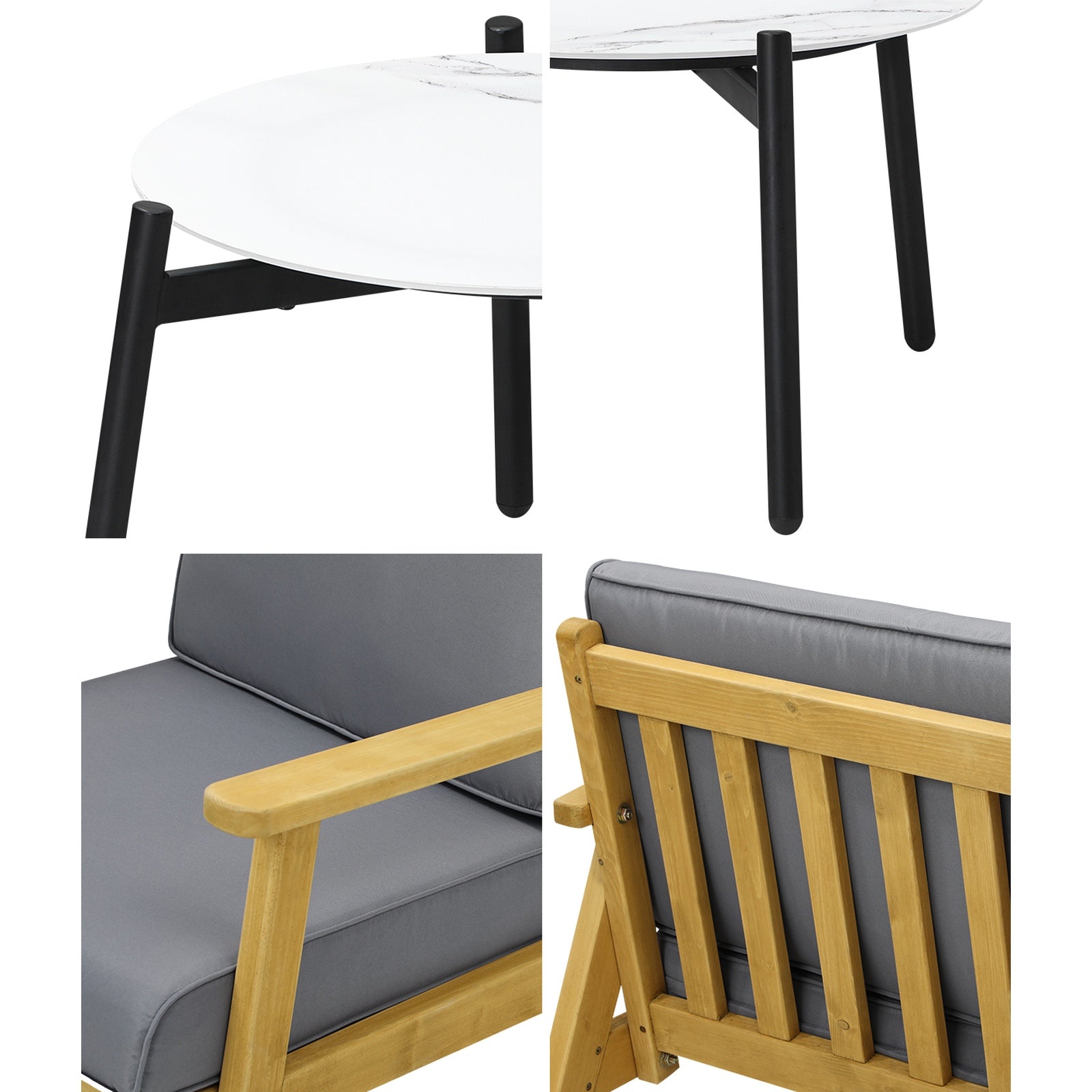 Livsip 3PCS Outdoor Lounge Set Patio Furniture Sets 50cm White Coffee Side Table - Sunyee