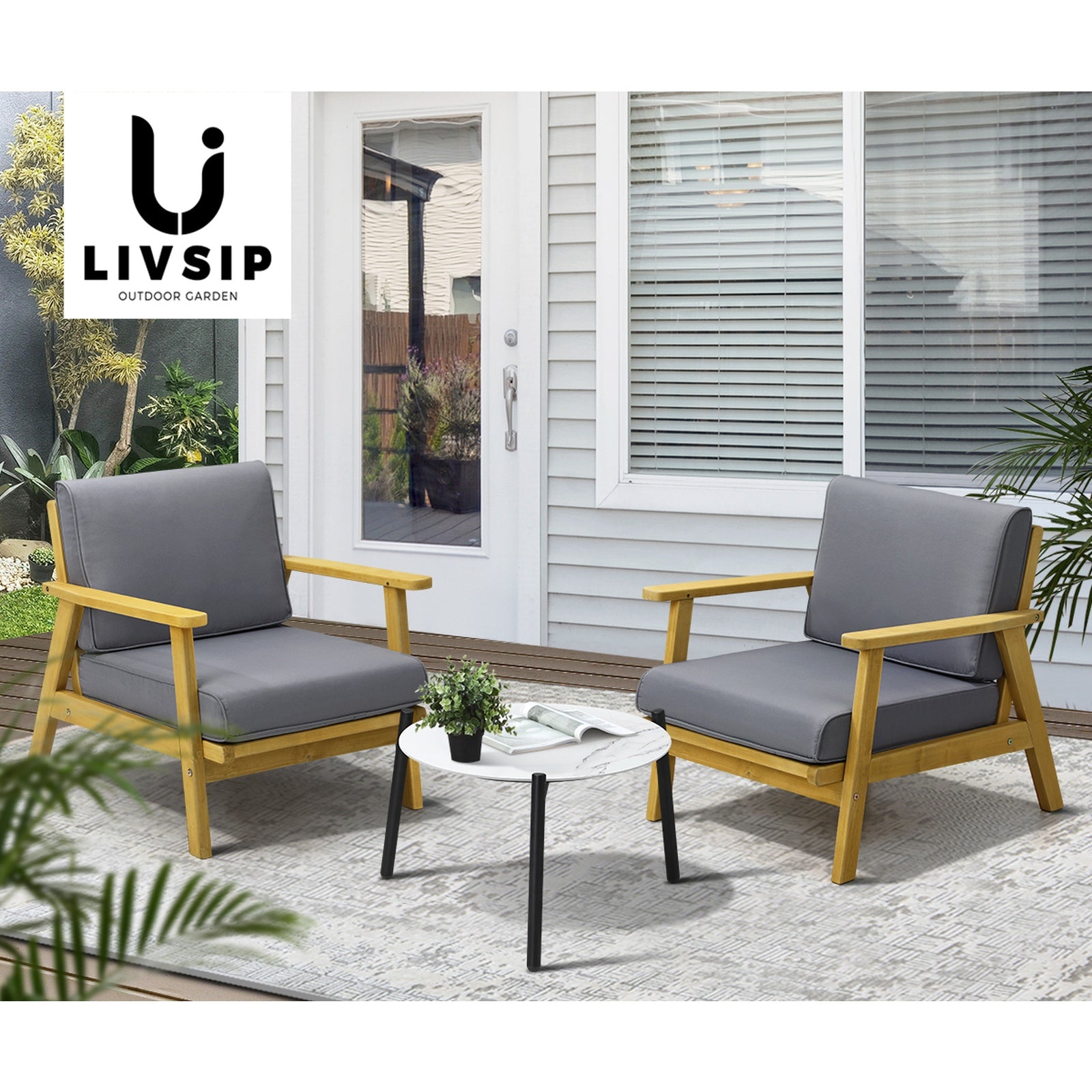 Livsip 3PCS Outdoor Lounge Set Patio Furniture Sets 50cm White Coffee Side Table - Sunyee