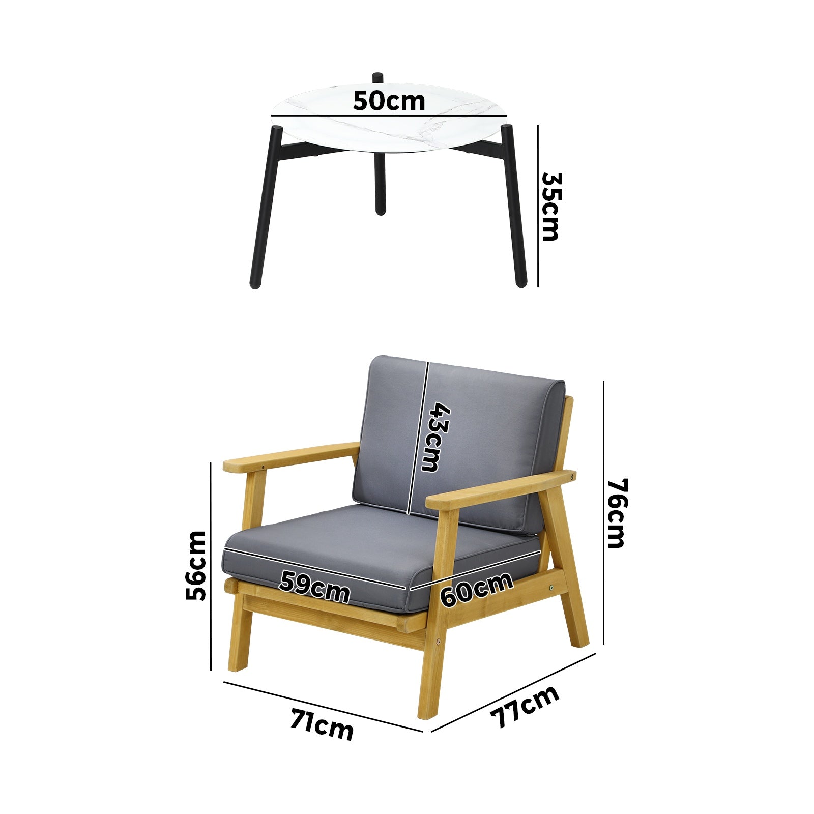 Livsip 3PCS Outdoor Lounge Set Patio Furniture Sets 50cm White Coffee Side Table - Sunyee