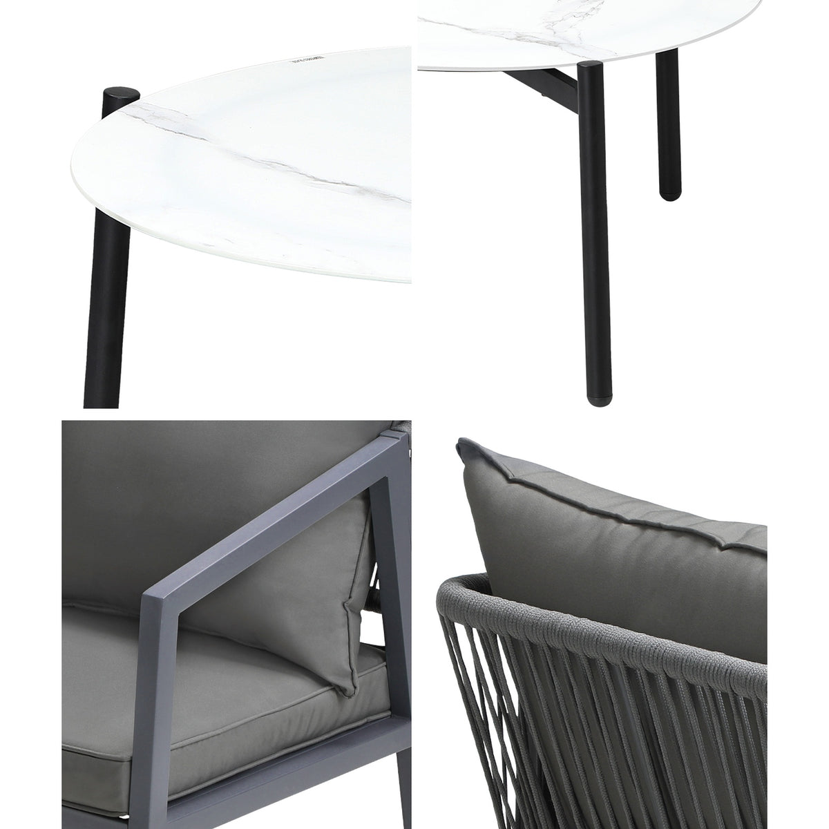 Livsip 3PCS Outdoor Patio Setting Furniture Lounge Set White 70cm Coffee Table