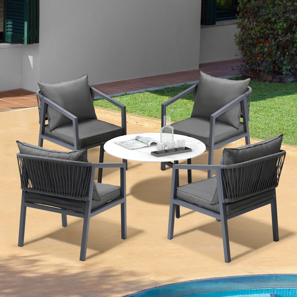 Livsip 5PCS Outdoor Patio Setting Furniture Lounge Set White 70cm Coffee Table