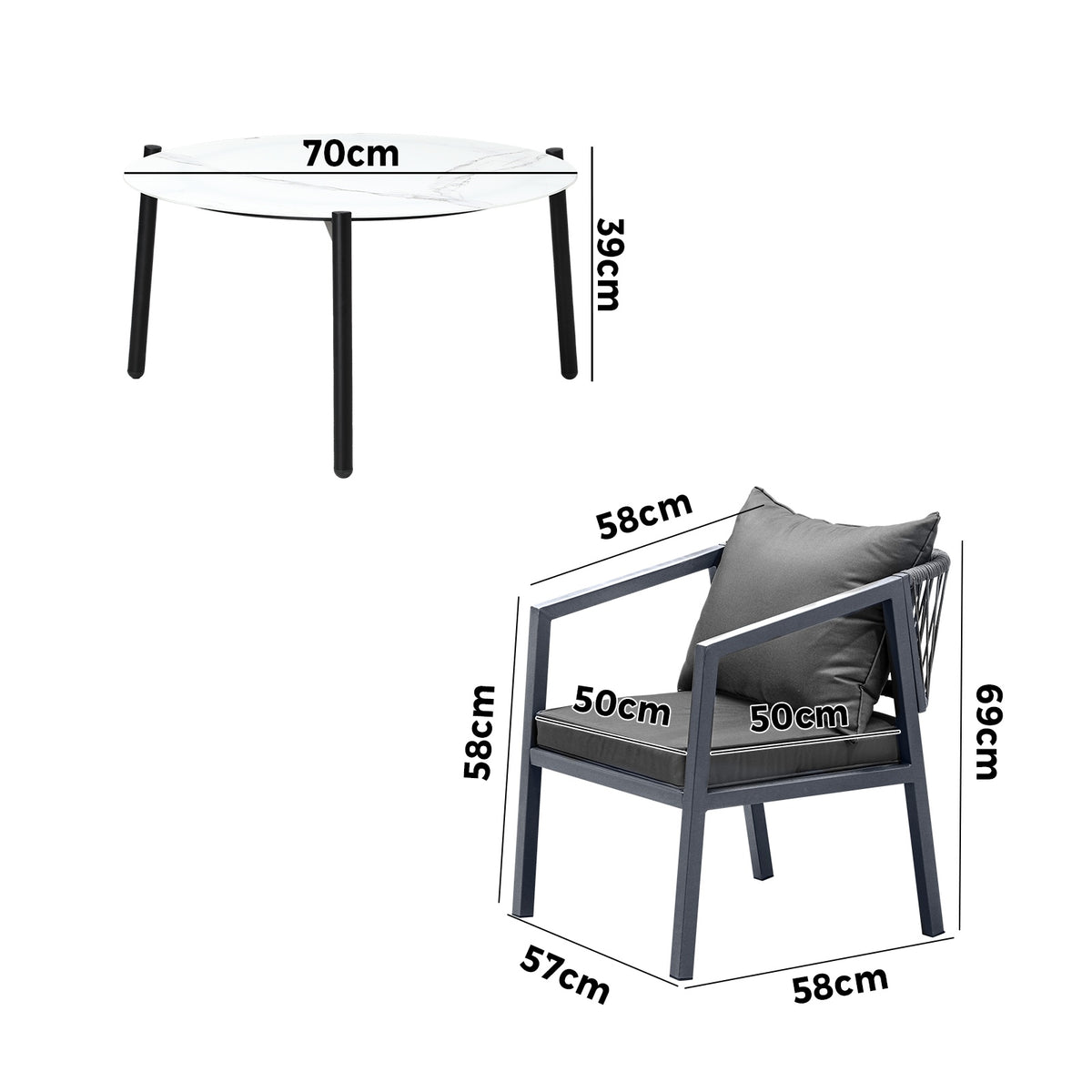 Livsip 5PCS Outdoor Patio Setting Furniture Lounge Set White 70cm Coffee Table