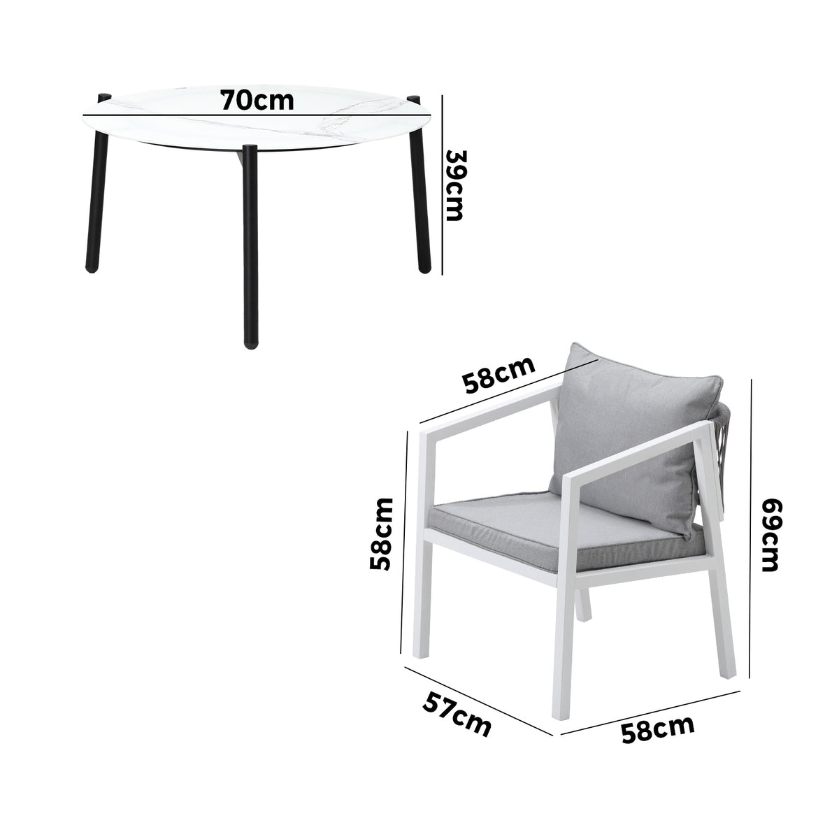 Livsip Outdoor Patio Setting Furniture Lounge Set White 70cm Coffee Table - Sunyee