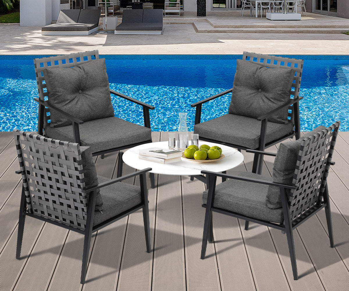 Livsip Outdoor Patio Set 5pc Lounge Sets 70CM White Marble Table Rattan Chairs - Sunyee