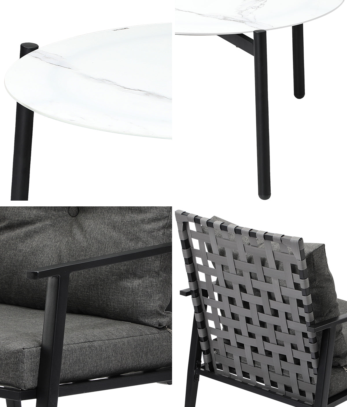 Livsip Outdoor Patio Set 5pc Lounge Sets 70CM White Marble Table Rattan Chairs - Sunyee