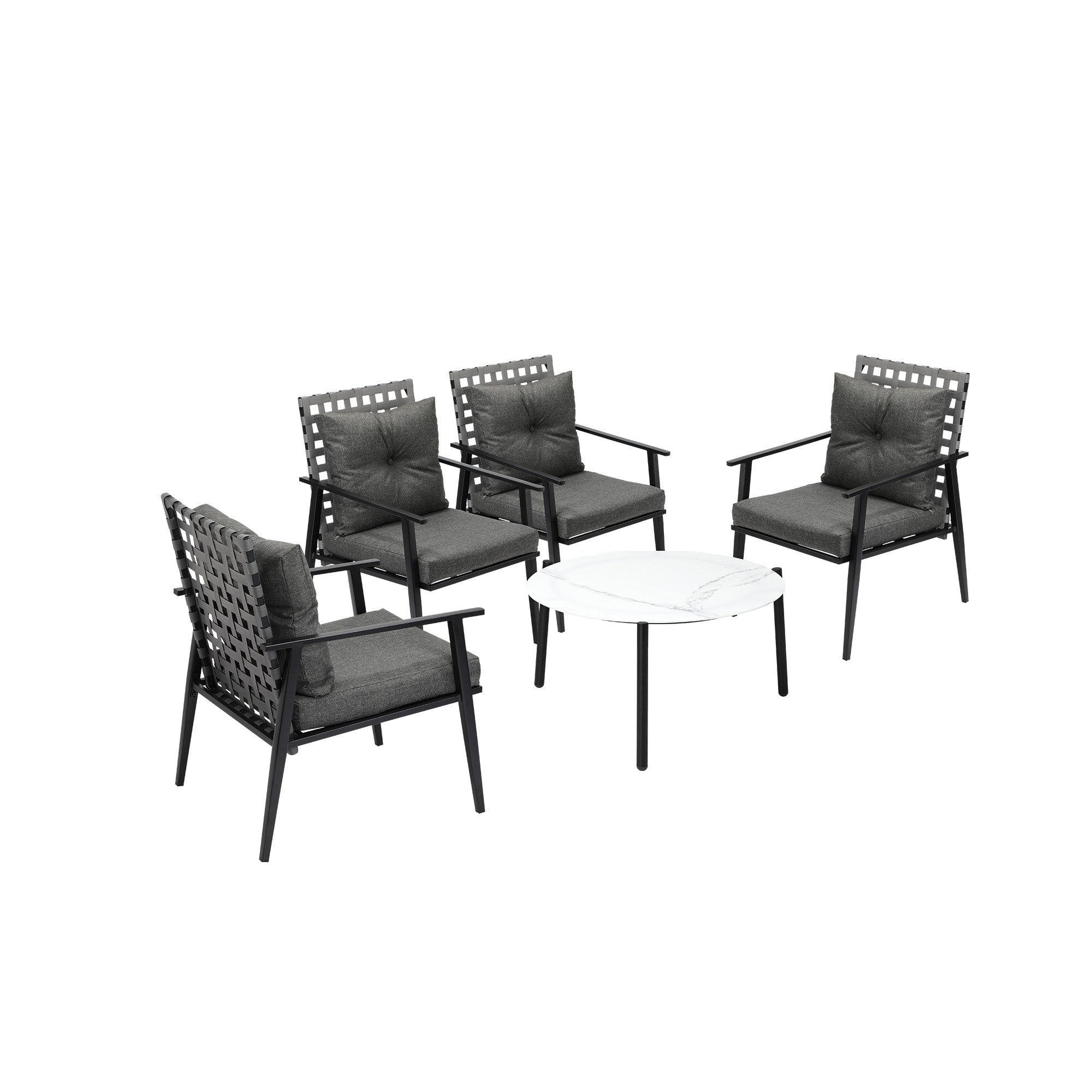 Livsip Outdoor Patio Set 5pc Lounge Sets 70CM White Marble Table Rattan Chairs - Sunyee