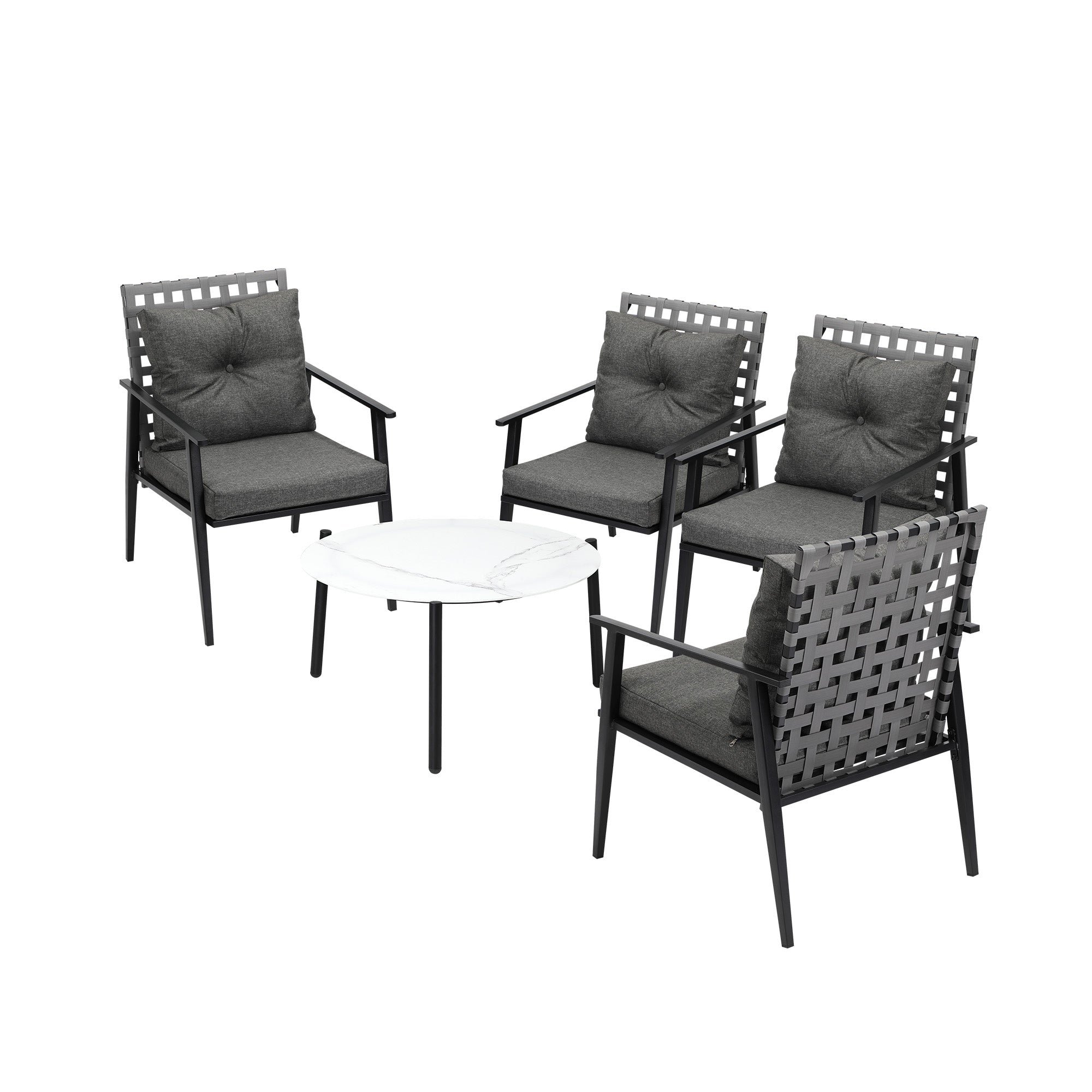 Livsip Outdoor Patio Set 5pc Lounge Sets 70CM White Marble Table Rattan Chairs - Sunyee