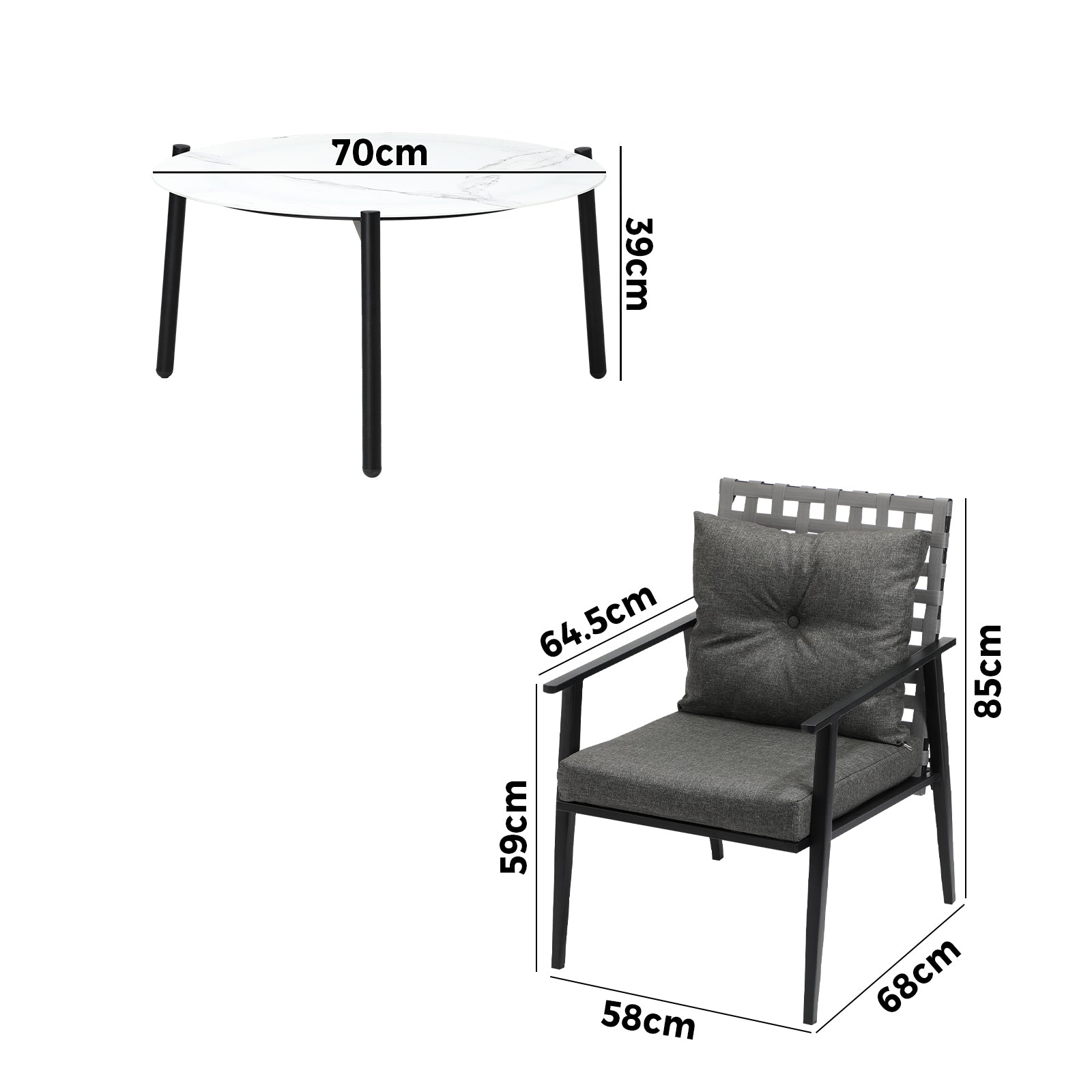 Livsip Outdoor Patio Set 5pc Lounge Sets 70CM White Marble Table Rattan Chairs - Sunyee
