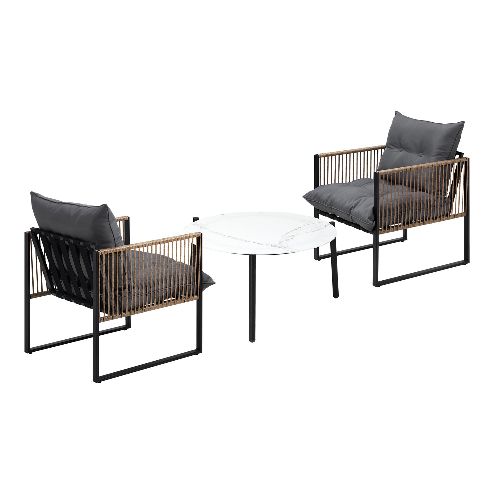 Livsip Outdoor Patio Set Furniture White 70cm Coffee Table Rattan Chairs 3PCS - Sunyee
