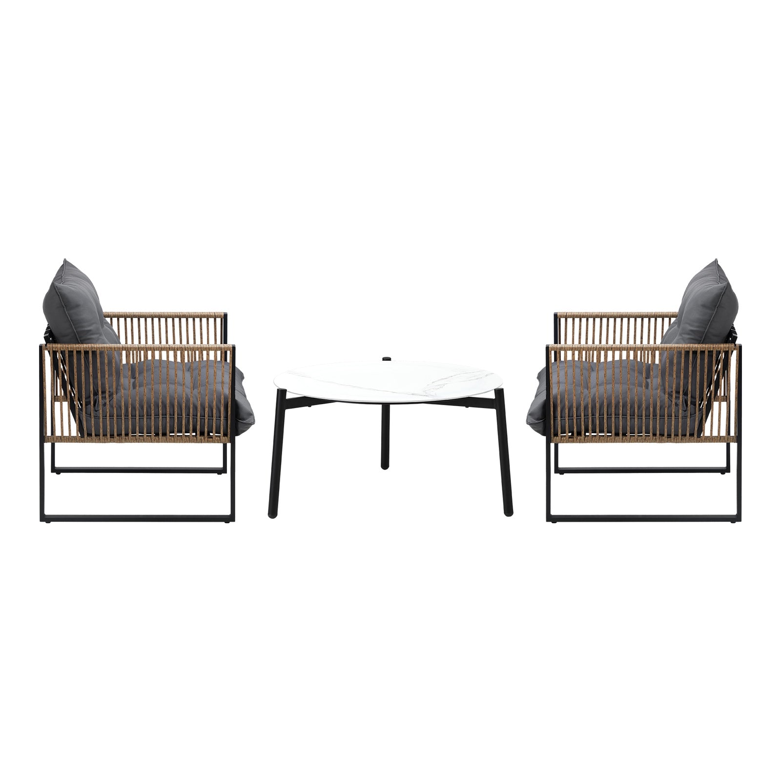 Livsip Outdoor Patio Set Furniture White 70cm Coffee Table Rattan Chairs 3PCS - Sunyee